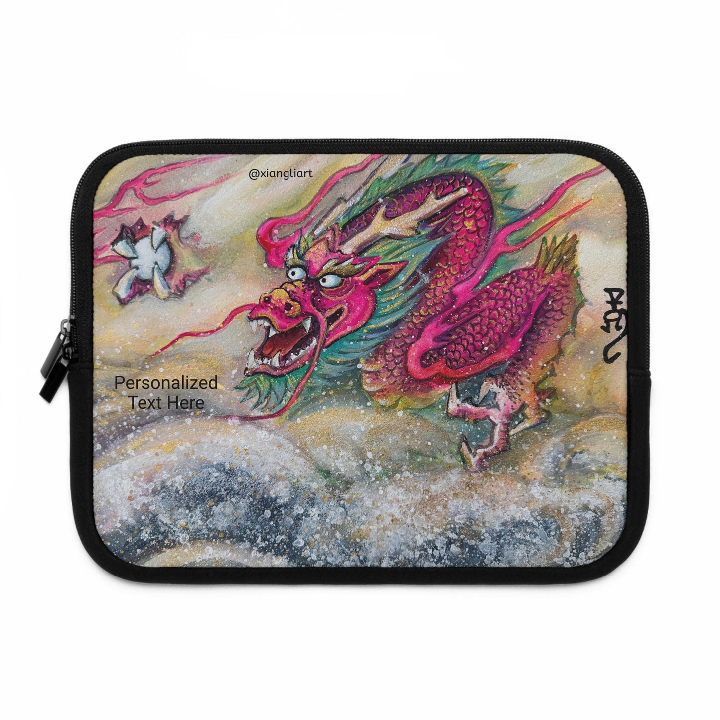 Pink Chinese Dragon Horoscope, Lunar New Year Gift, Laptop Sleeve | Watercolor Dragon Artwork, Personalized Text Option