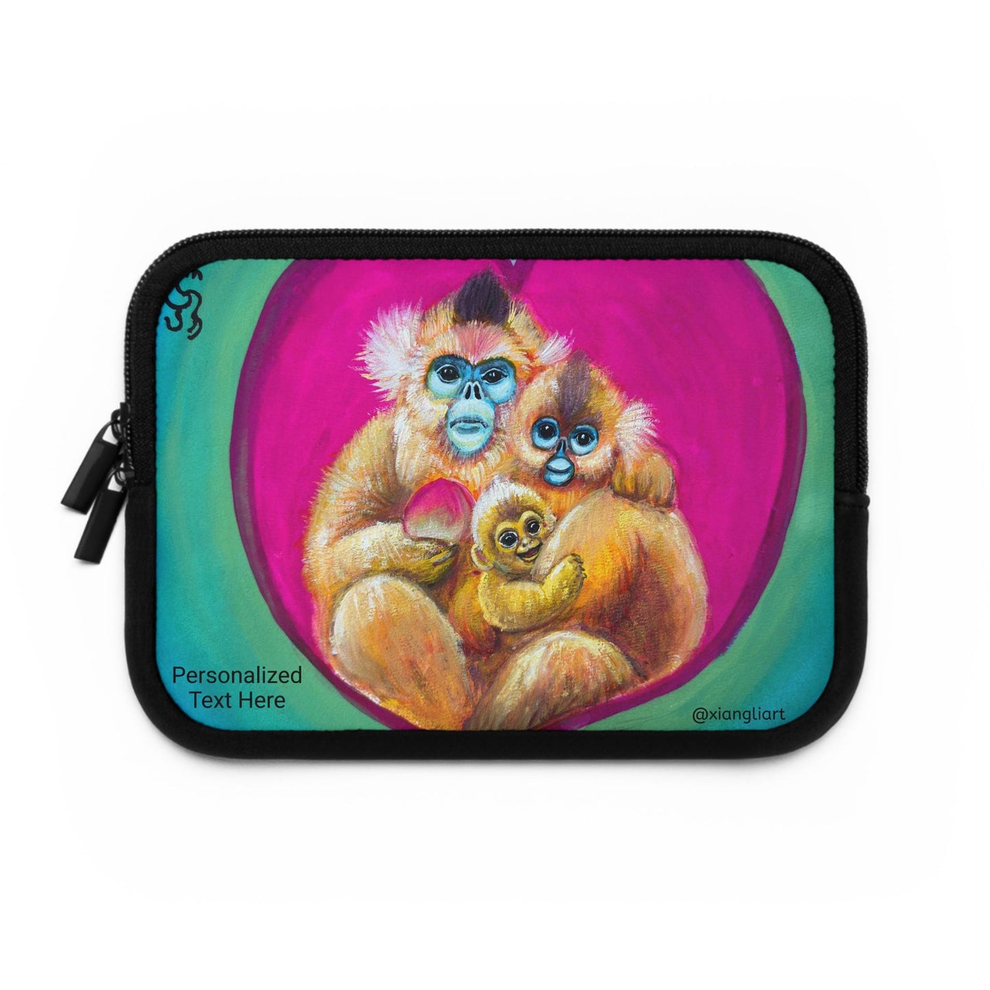 Golden Monkey Family Chinese Horoscope Monkey Lunar New Year Laptop Sleeve | Colorful Nursery Animal Art