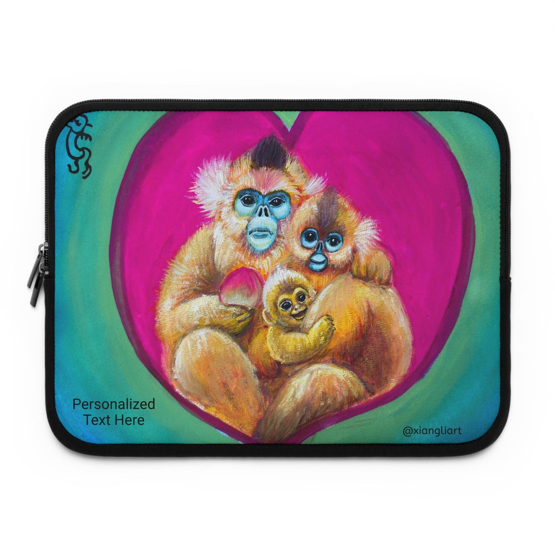 Golden Monkey Family Chinese Horoscope Monkey Lunar New Year Laptop Sleeve | Colorful Nursery Animal Art