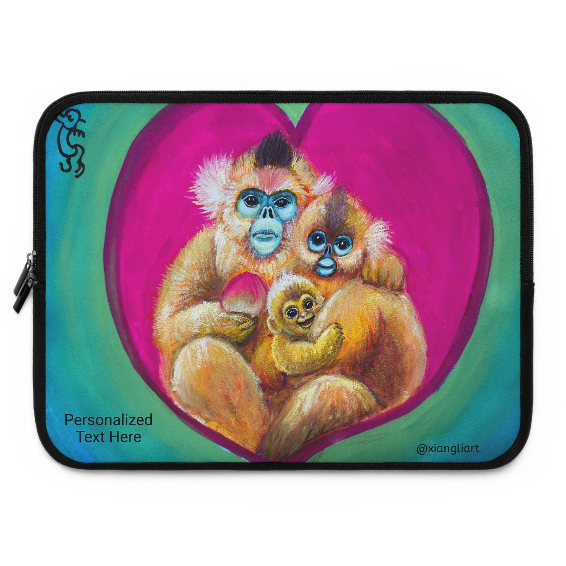 Golden Monkey Family Chinese Horoscope Monkey Lunar New Year Laptop Sleeve | Colorful Nursery Animal Art