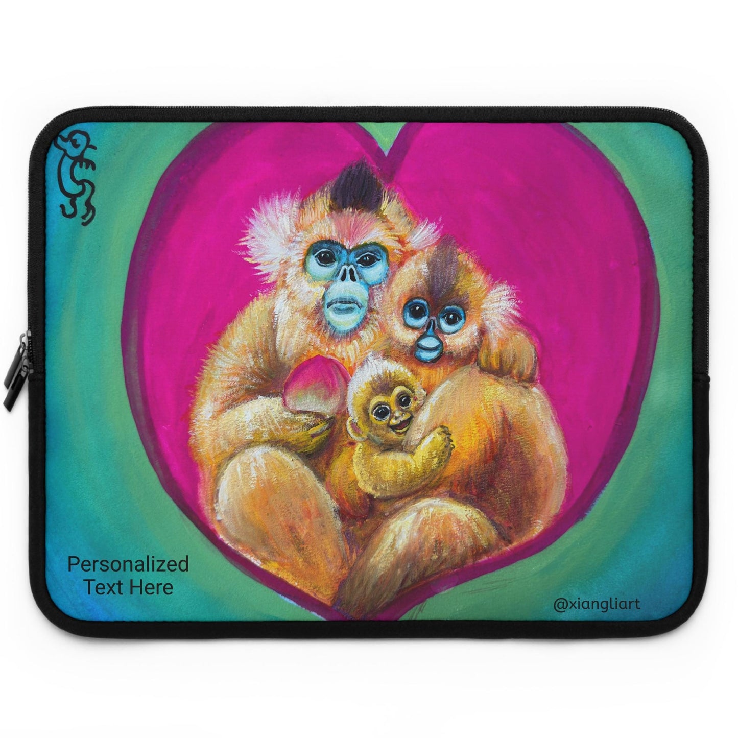 Golden Monkey Family Chinese Horoscope Monkey Lunar New Year Laptop Sleeve | Colorful Nursery Animal Art