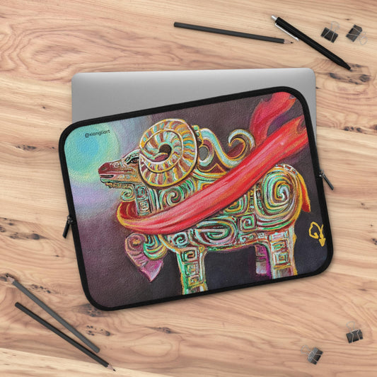 Chinese Horoscope Sheep Lunar New Year Colorful Celtic Ram Laptop Sleeve | Mythic Ram Design