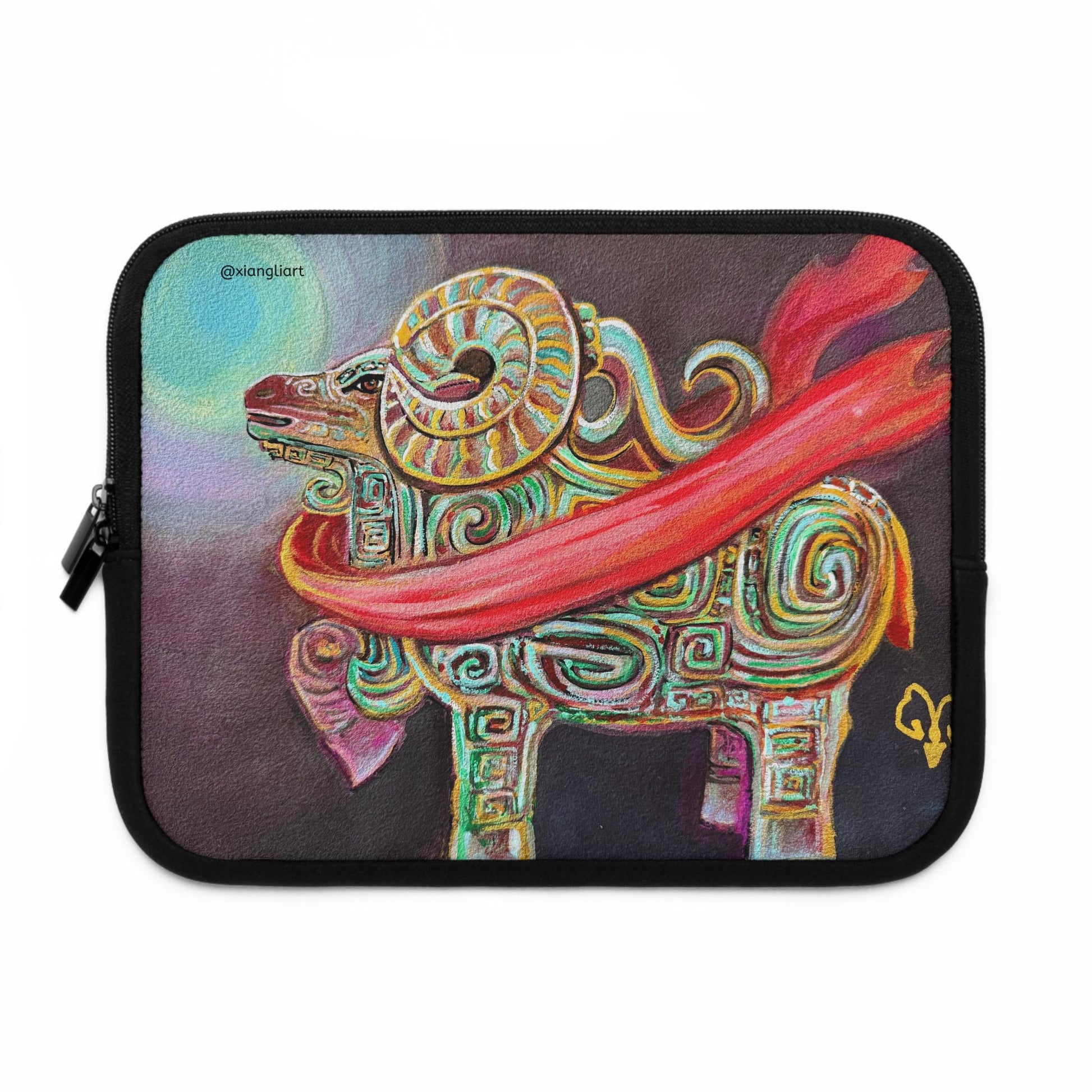 Chinese Horoscope Sheep Lunar New Year Colorful Celtic Ram Laptop Sleeve | Mythic Ram Design