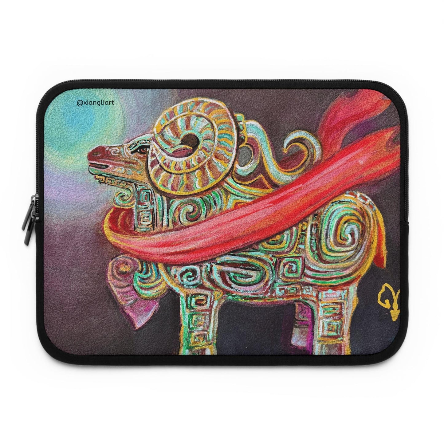 Chinese Horoscope Sheep Lunar New Year Colorful Celtic Ram Laptop Sleeve | Mythic Ram Design