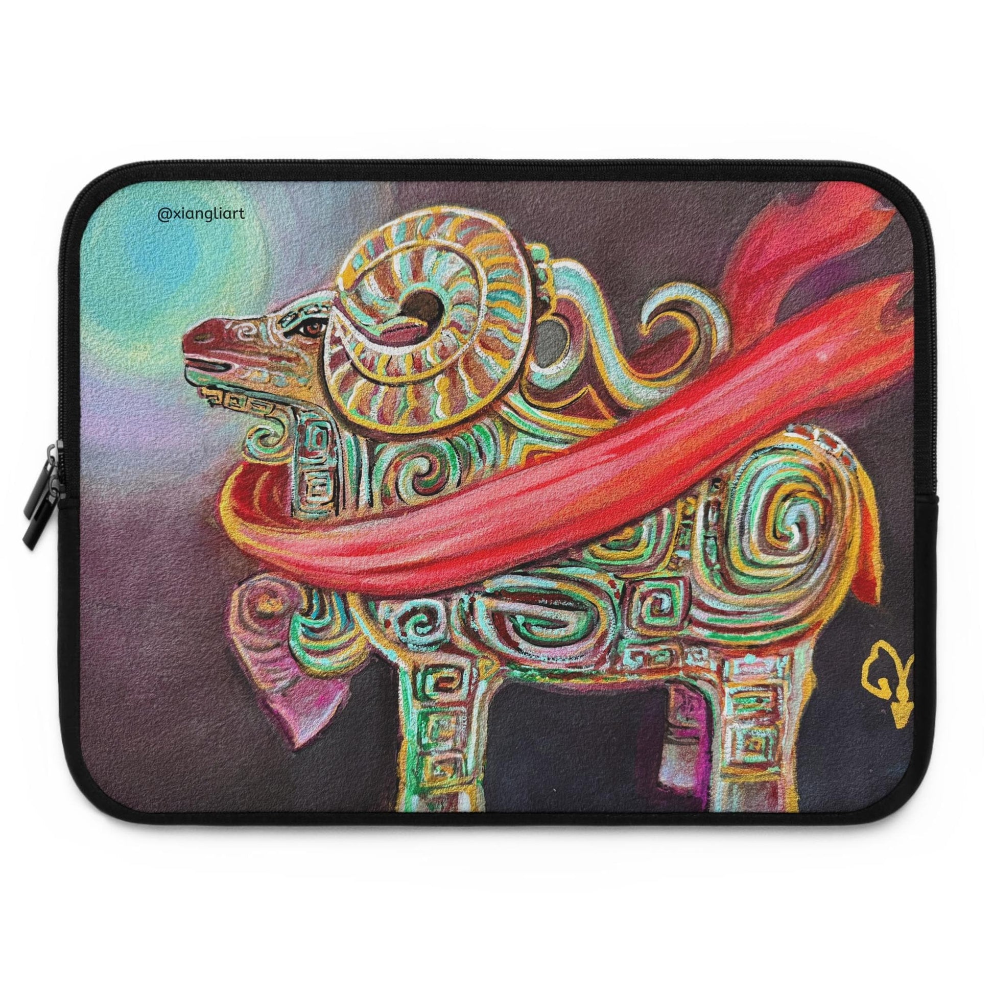 Chinese Horoscope Sheep Lunar New Year Colorful Celtic Ram Laptop Sleeve | Mythic Ram Design