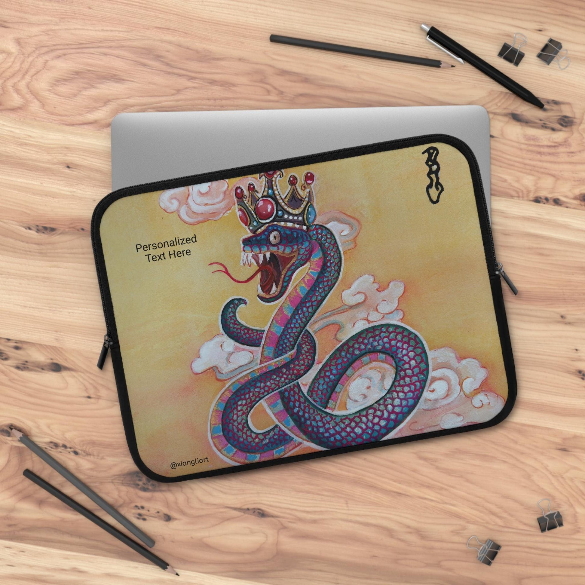 Chinese Horoscope Snake Lunar New Year Gift Colorful Crowned Snake Illustration Laptop Sleeve | Personalized Option