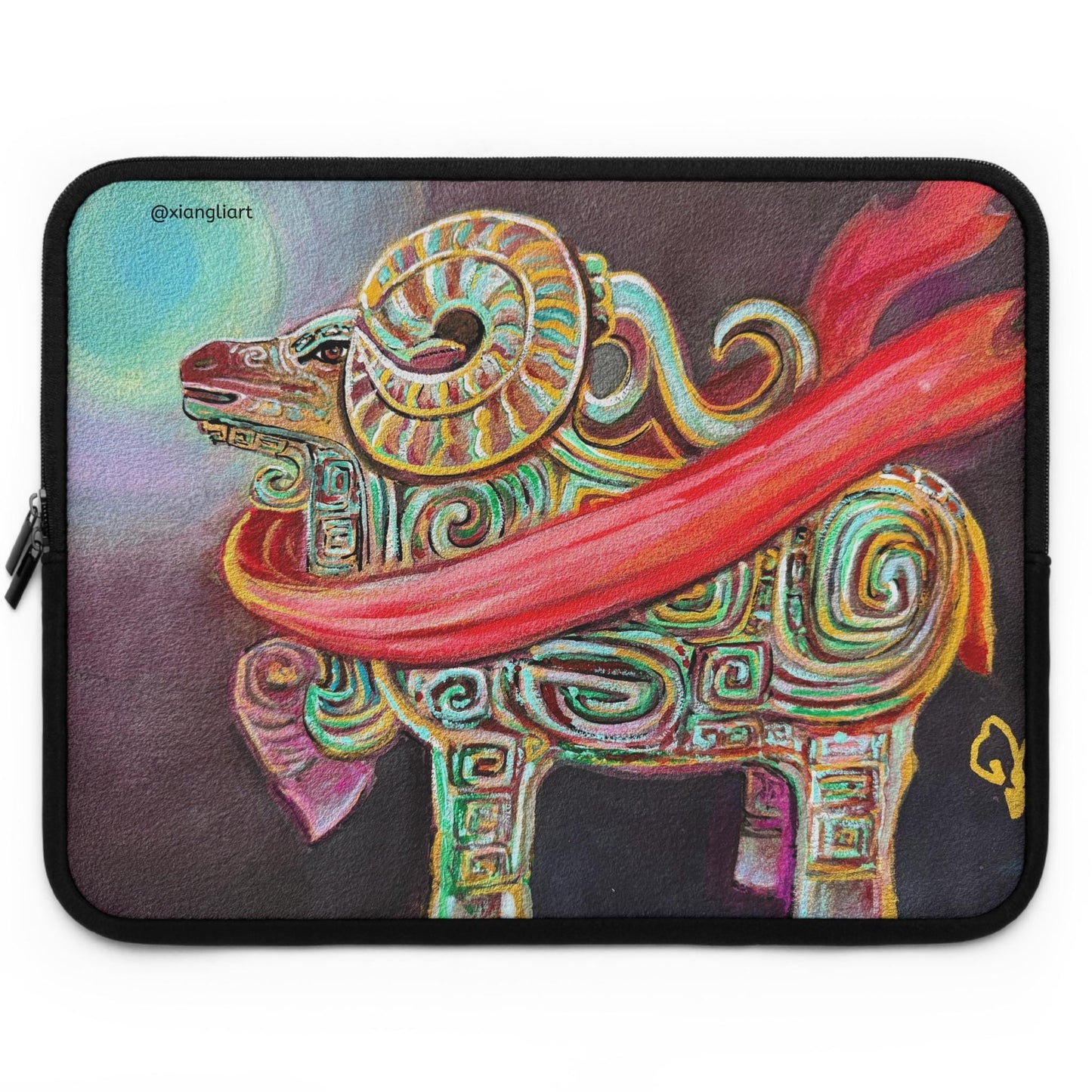 Chinese Horoscope Sheep Lunar New Year Colorful Celtic Ram Laptop Sleeve | Mythic Ram Design