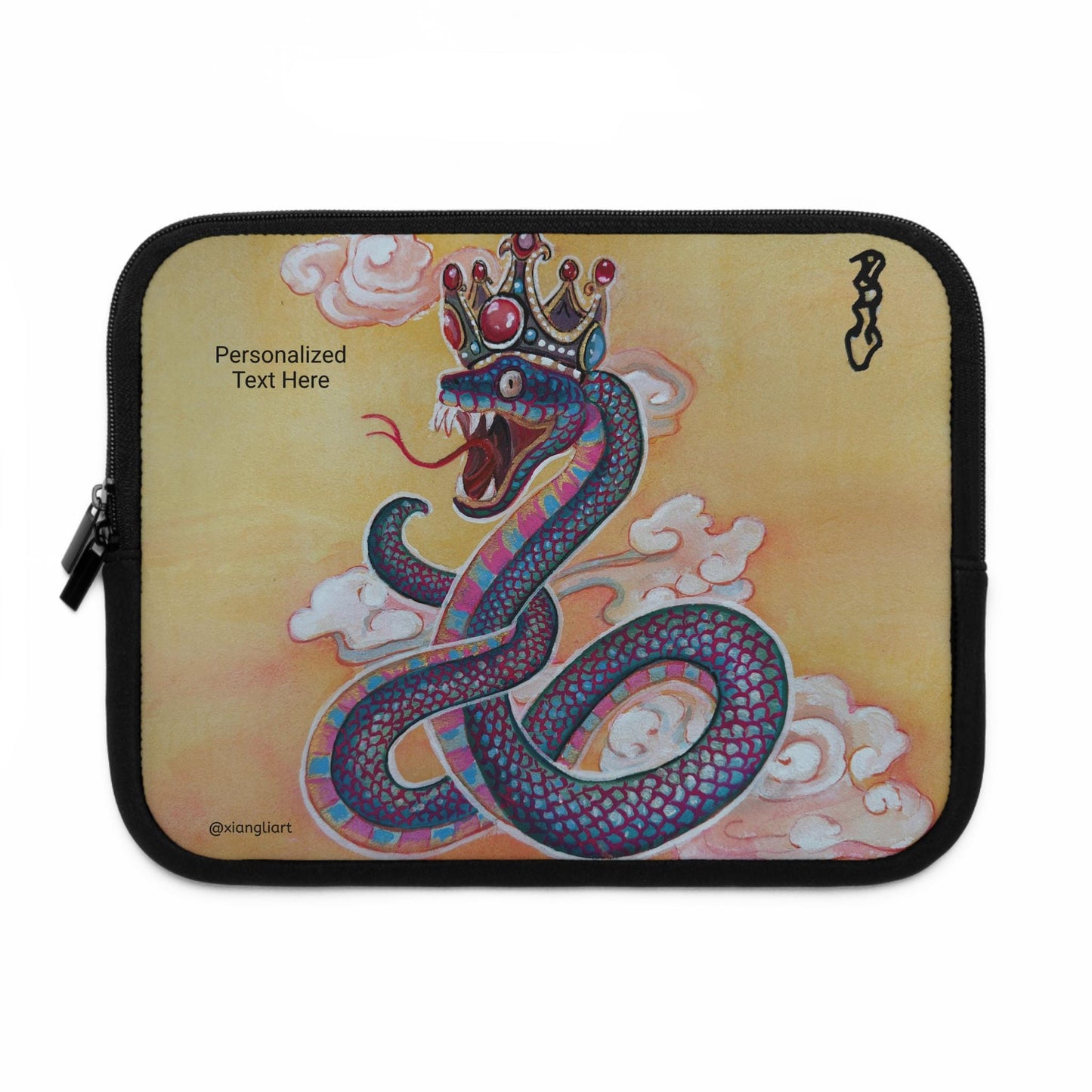 Chinese Horoscope Snake Lunar New Year Gift Colorful Crowned Snake Illustration Laptop Sleeve | Personalized Option