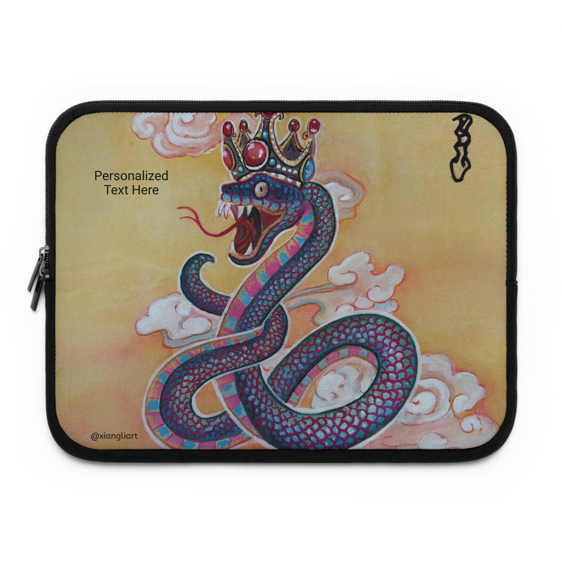 Chinese Horoscope Snake Lunar New Year Gift Colorful Crowned Snake Illustration Laptop Sleeve | Personalized Option