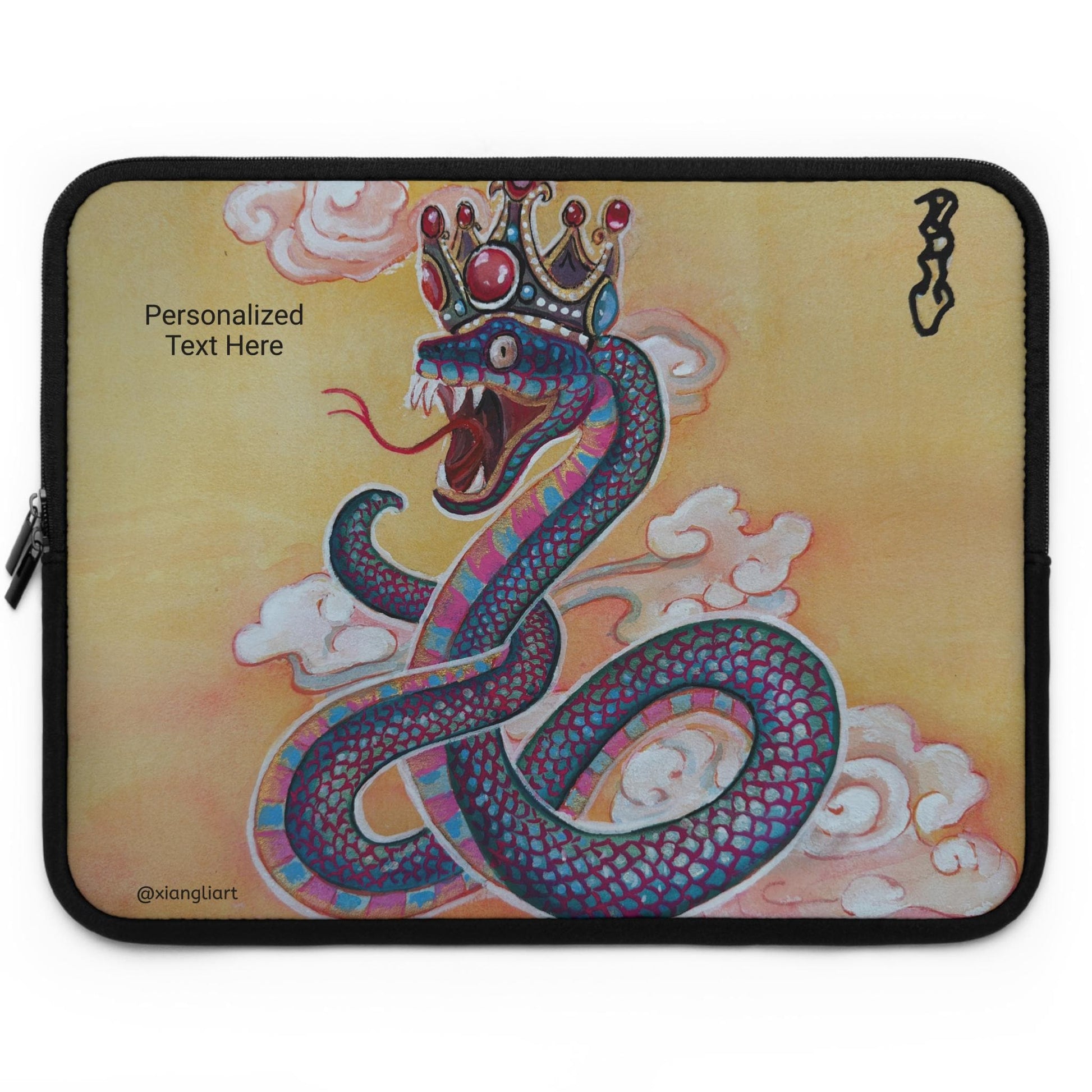 Chinese Horoscope Snake Lunar New Year Gift Colorful Crowned Snake Illustration Laptop Sleeve | Personalized Option