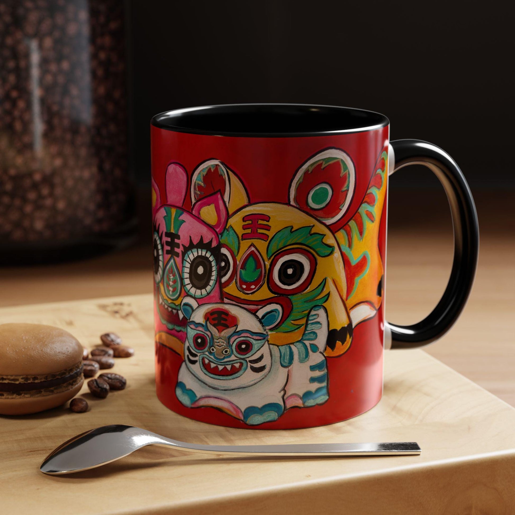 Chinese Horoscope Tiger, Lunar New Year Gift, Colorful Chinese Tiger Folk Art Mug | Accent Coffee Mug 11oz 15oz