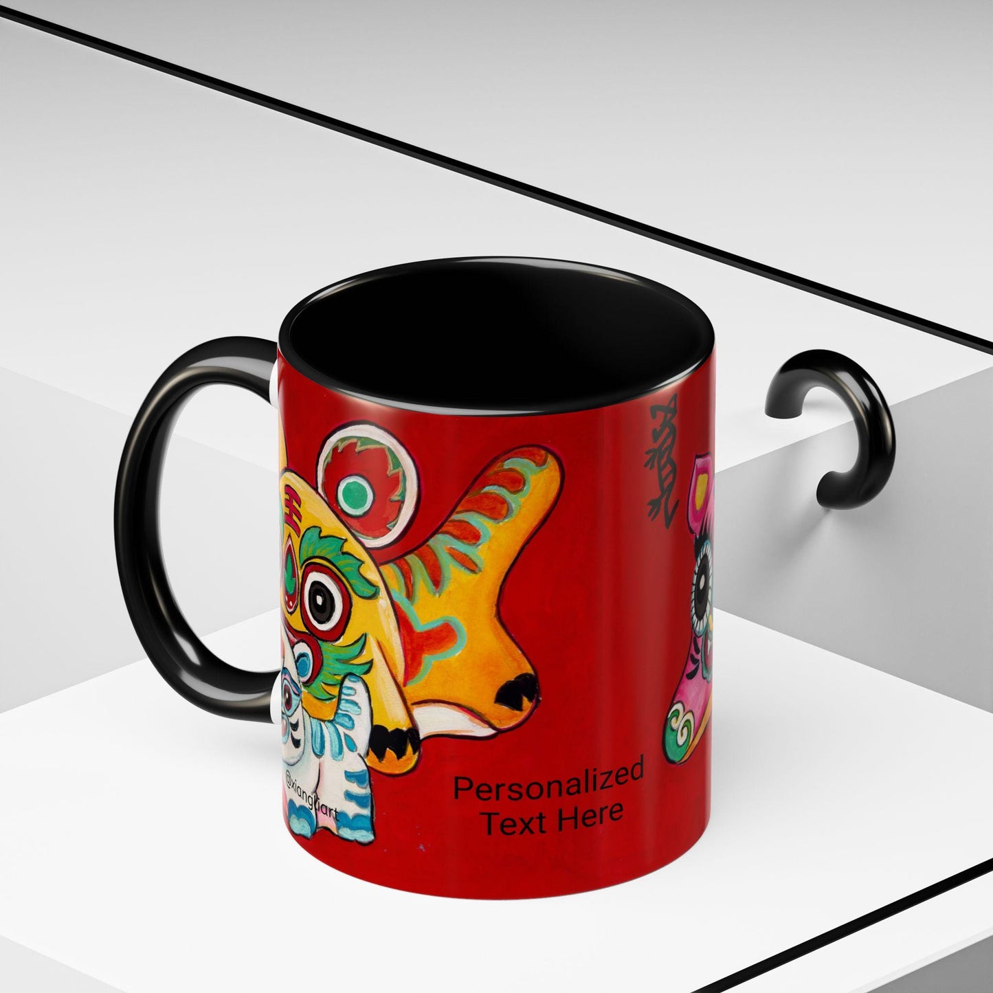 Chinese Horoscope Tiger, Lunar New Year Gift, Colorful Chinese Tiger Folk Art Mug | Accent Coffee Mug 11oz 15oz