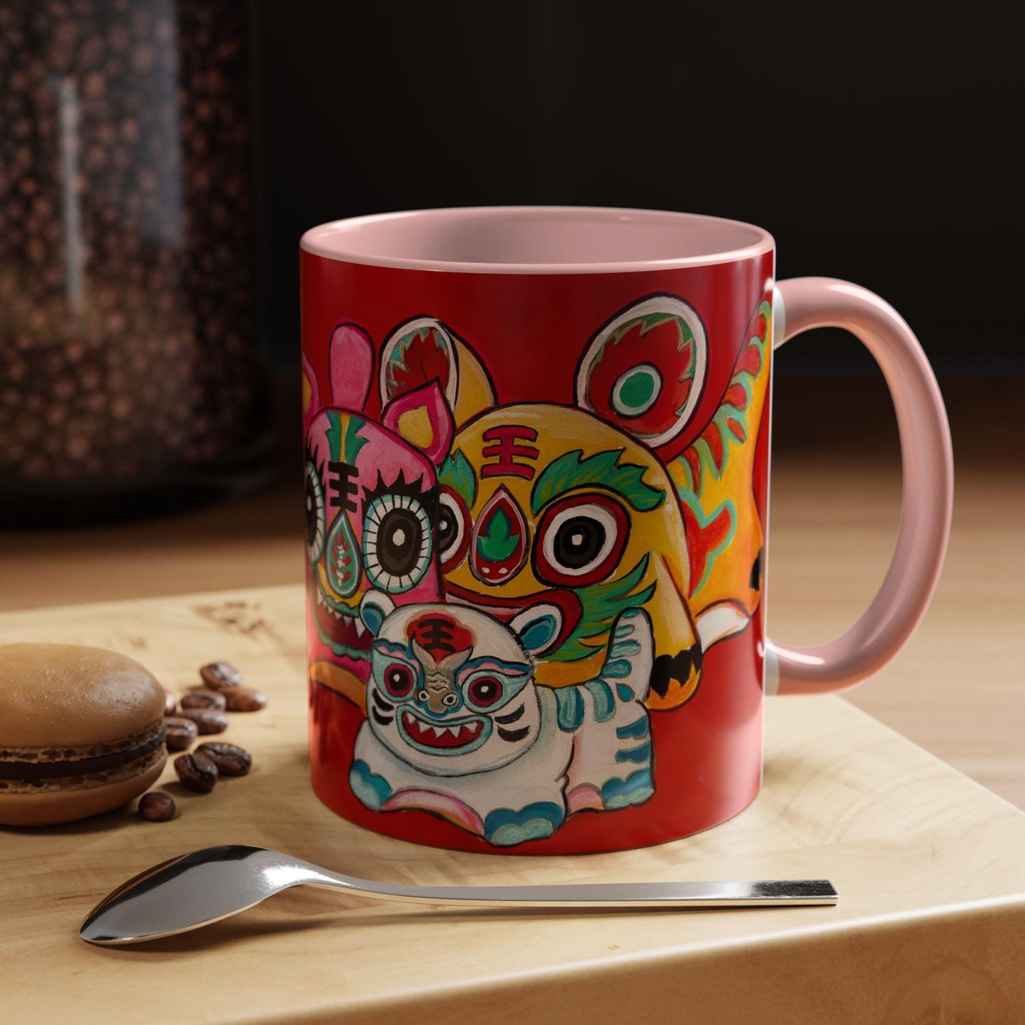 Chinese Horoscope Tiger, Lunar New Year Gift, Colorful Chinese Tiger Folk Art Mug | Accent Coffee Mug 11oz 15oz