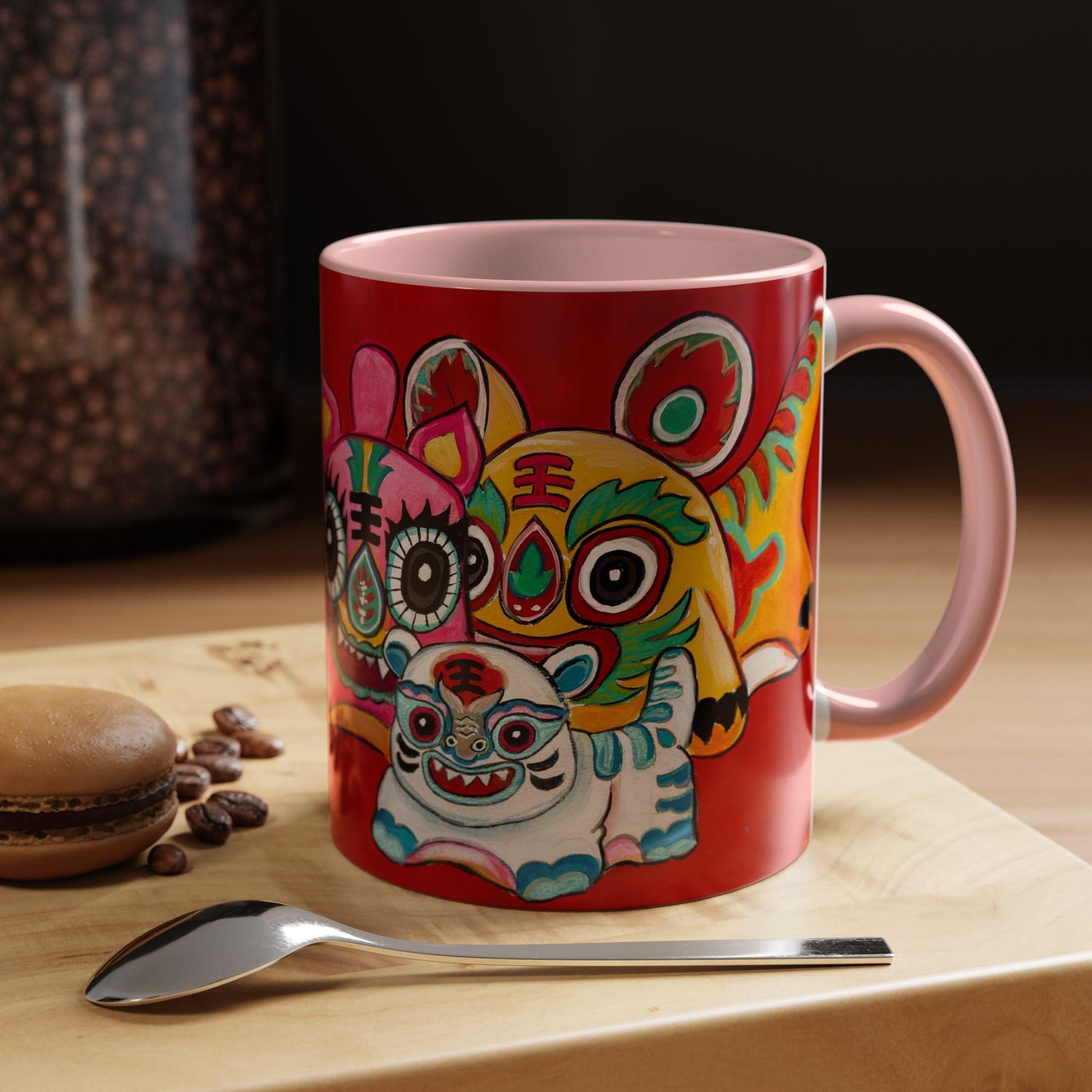 Chinese Horoscope Tiger, Lunar New Year Gift, Colorful Chinese Tiger Folk Art Mug | Accent Coffee Mug 11oz 15oz