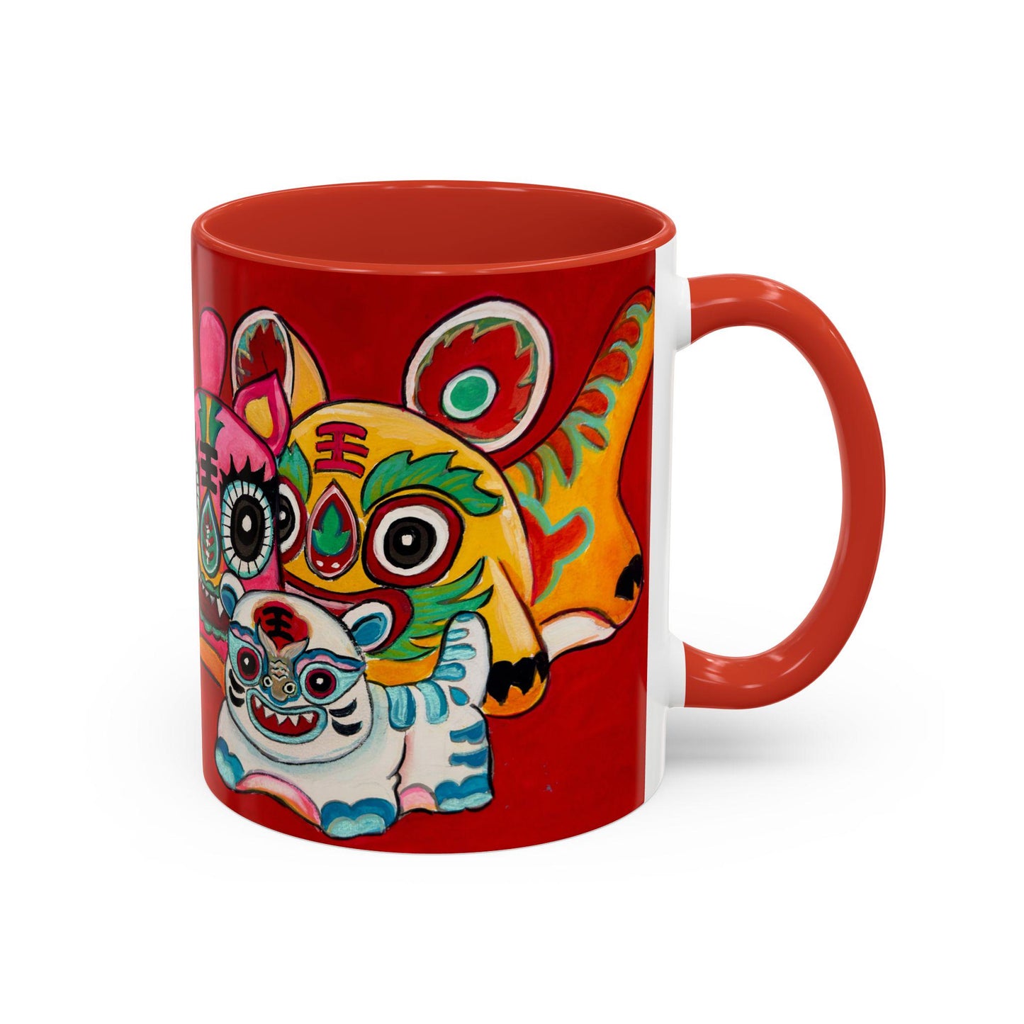 Chinese Horoscope Tiger, Lunar New Year Gift, Colorful Chinese Tiger Folk Art Mug | Accent Coffee Mug 11oz 15oz