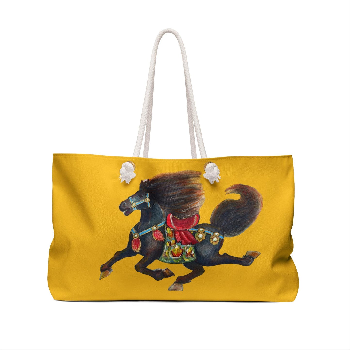 Chinese Horoscope Horse Lunar New Year 2026 Best Gift Decorative Carousel Horse Weekender Bag | Yellow Tote, Equestrian Art