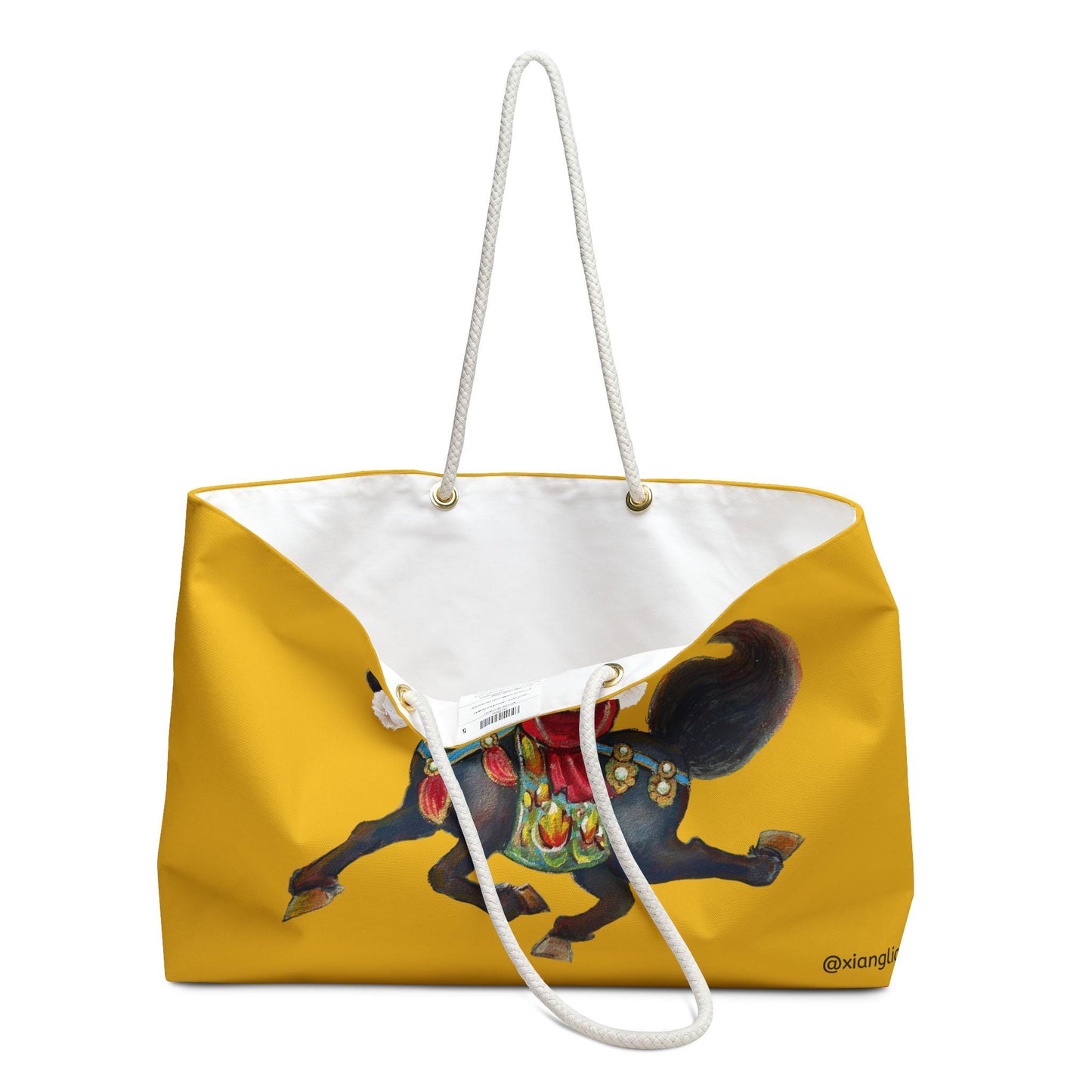 Chinese Horoscope Horse Lunar New Year 2026 Best Gift Decorative Carousel Horse Weekender Bag | Yellow Tote, Equestrian Art