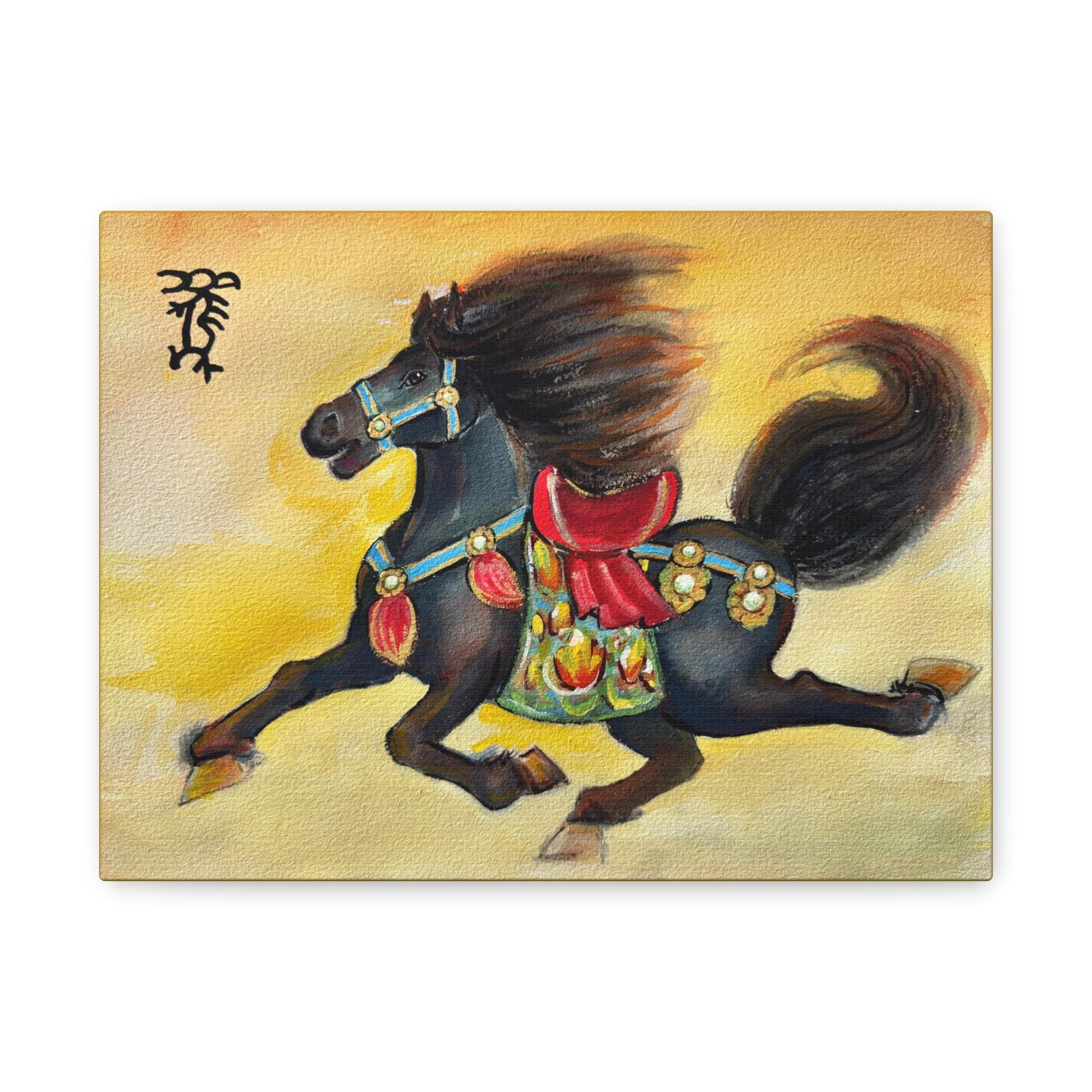 Chinese Horoscope Horse Lunar New Year 2026 Black Horse Painting Matte Canvas