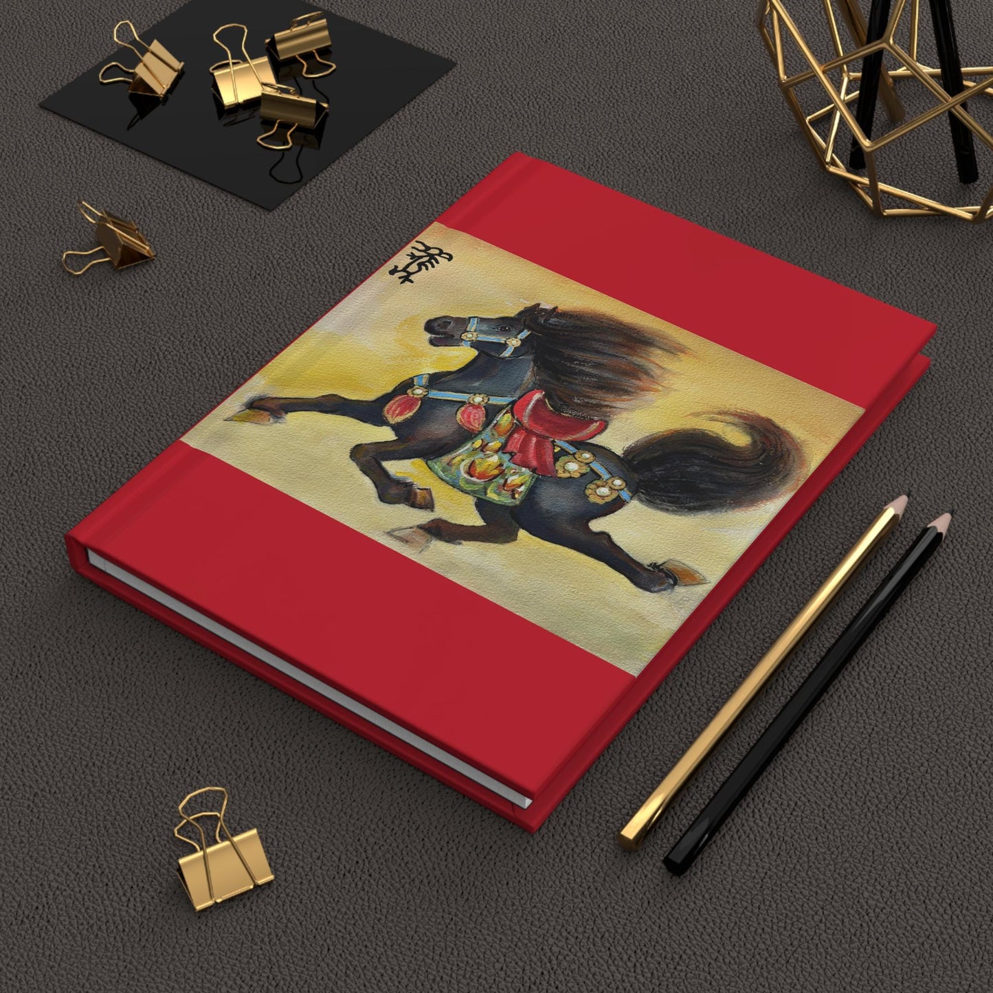 Chinese Watercolor Horse Hardcover Journal, Year of the Horse Gift, Lunar New Year 2026, Writers Notebook, Matte Cover