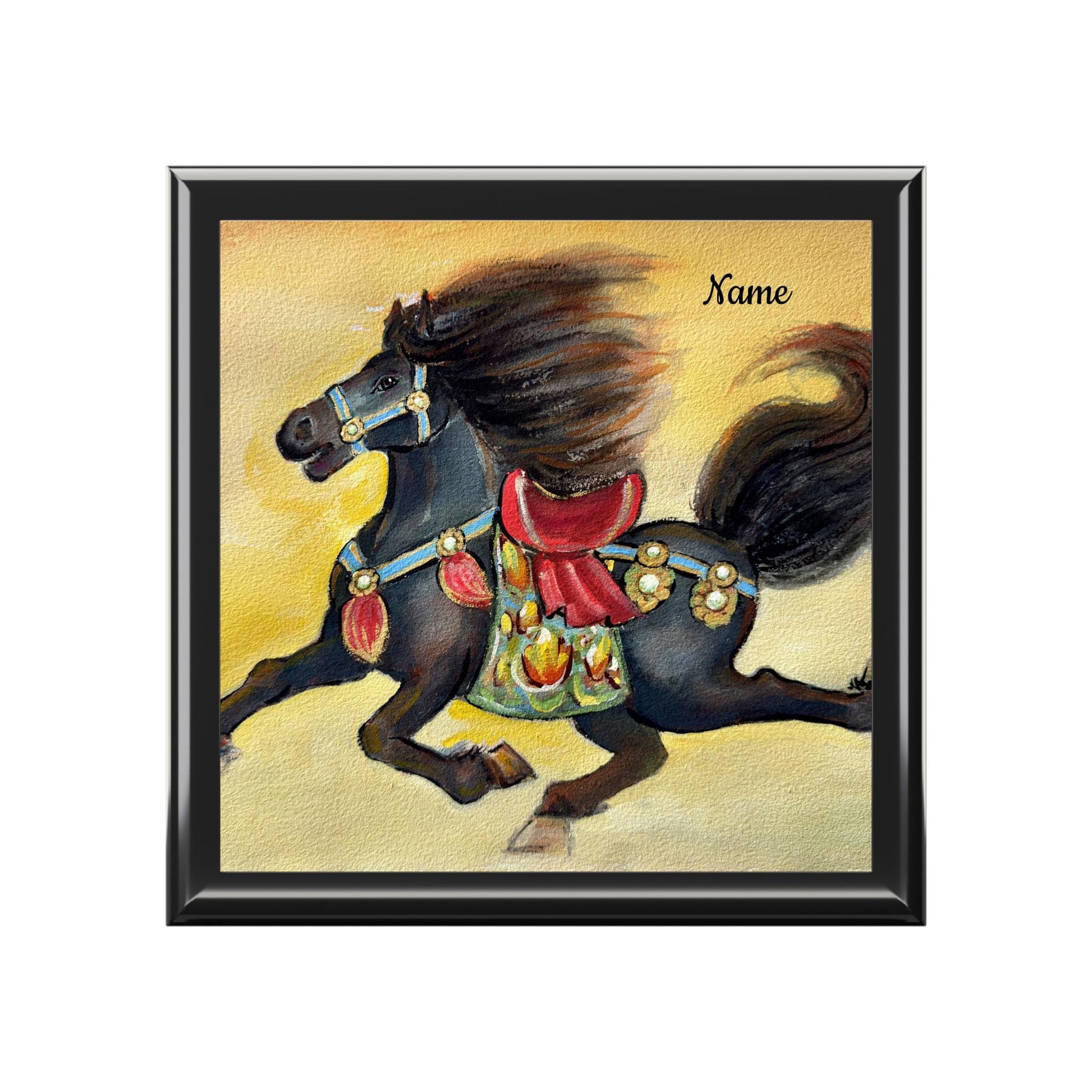 Wooden Jewelry Box with Year of the Horse Design | Chinese New Year 2026 Gift, Watercolor Horse by Xiang Li, Personalized Keepsake Box