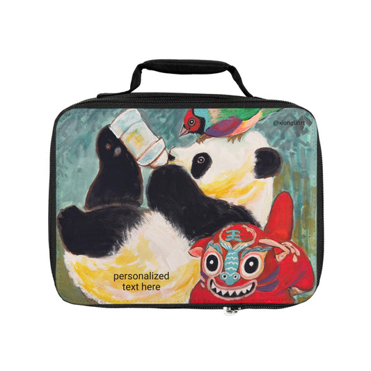 Panda Drinking Bottle Lunch Bag | Cute Animal Lunchbox, Personalized Text Option