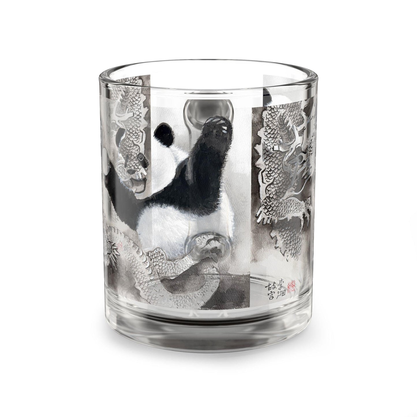 Panda and Dragon Illustration Glass Mug | 10oz