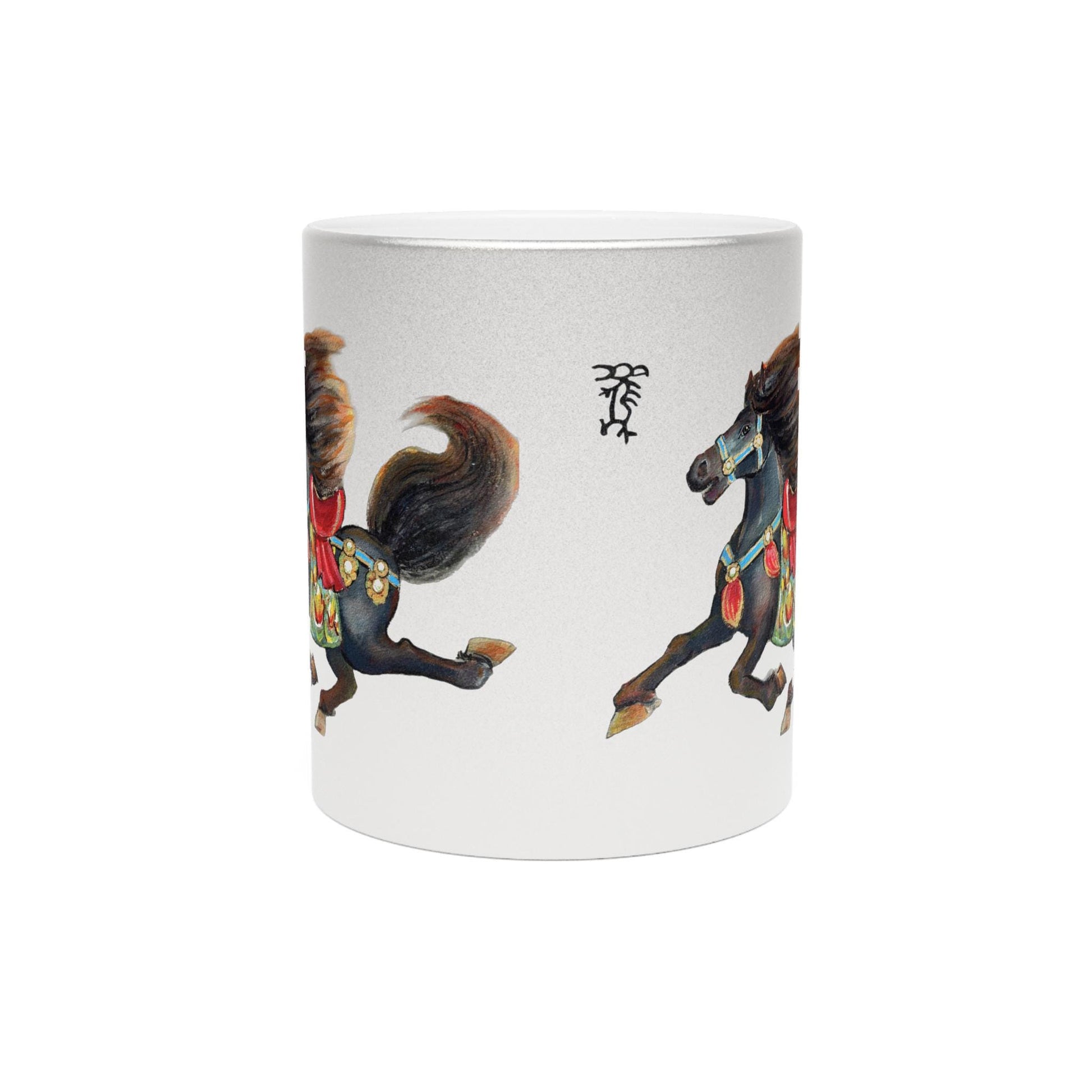 Galloping Chinese Horse Lunar New Year 2026 Metallic Mug | Silver Gold shimmer ceramic cup