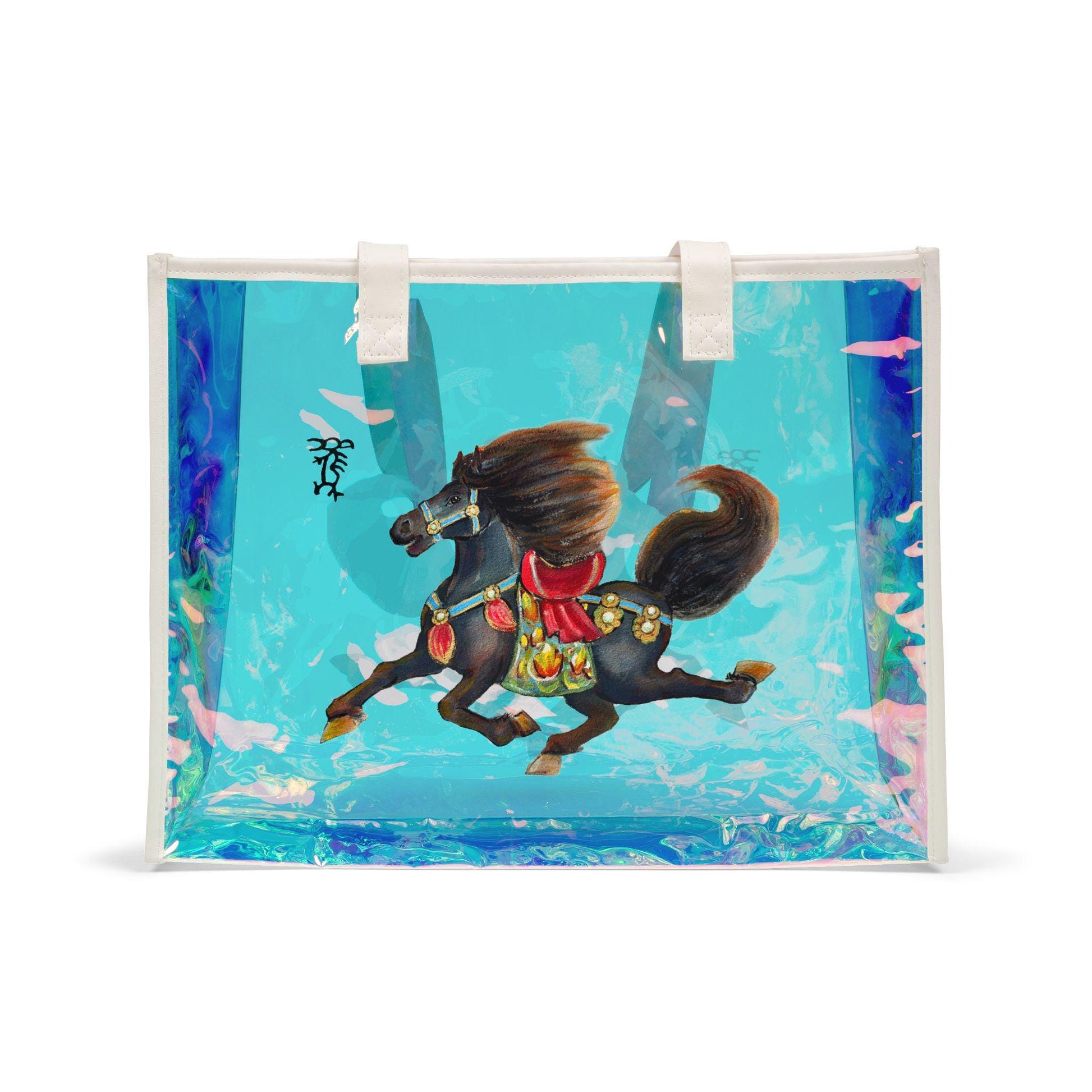 Carousel Horse Beach Tote Bag | Holographic Iridescent Vinyl