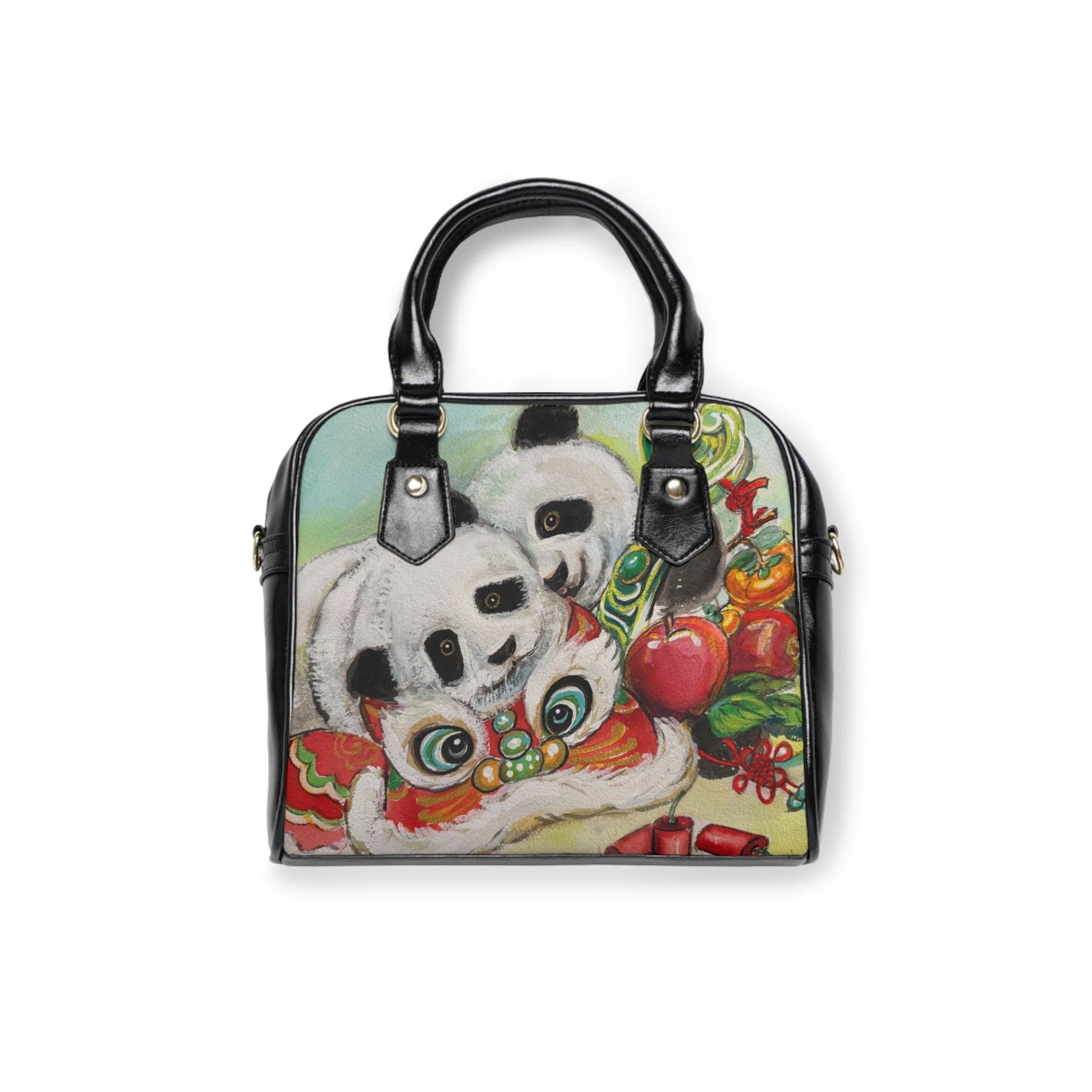 Panda Cubs Playing Shoulder Handbag | Cute Panda Illustration Purse