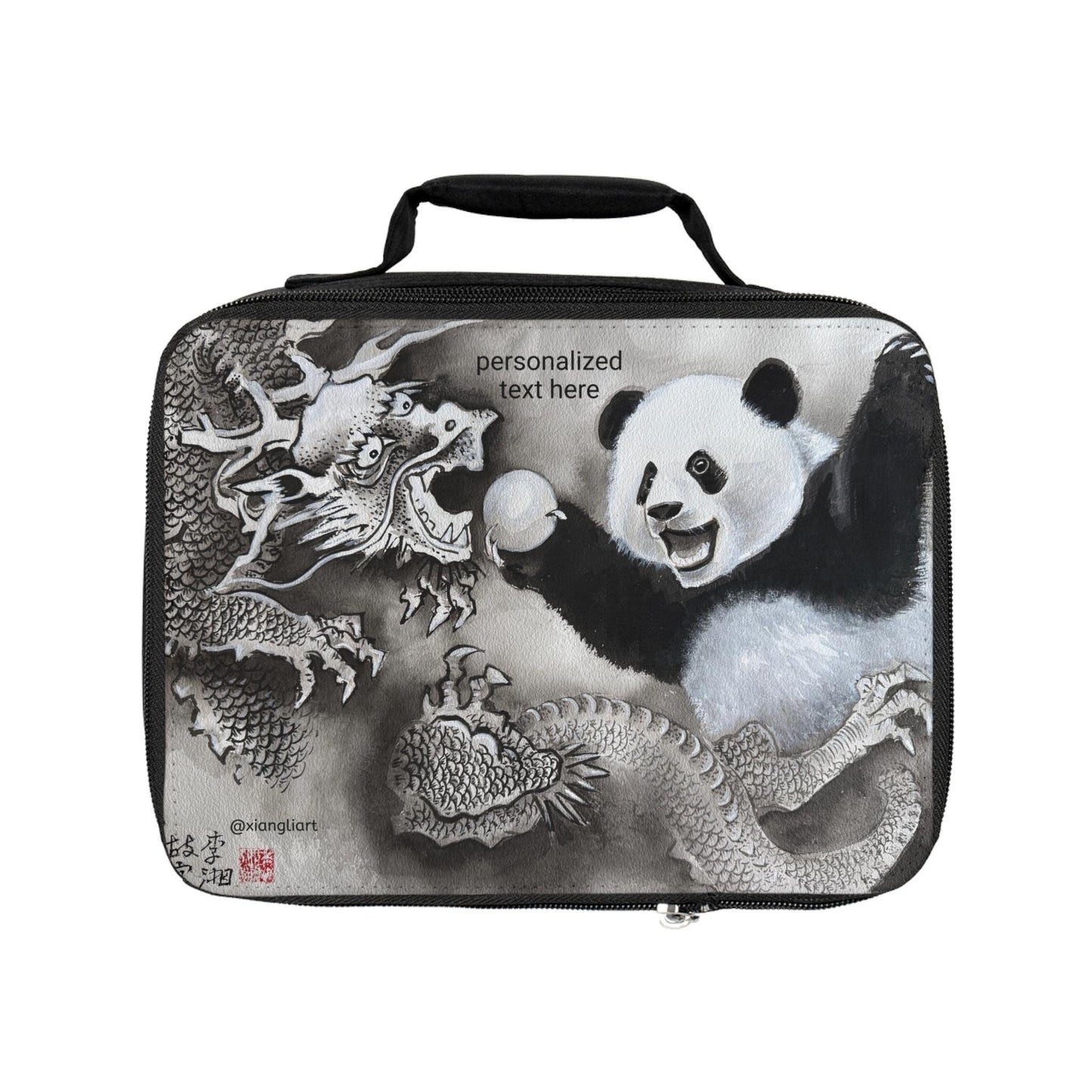 Panda and Dragon Artwork Lunch Bag | Chinese Ink Style Bento Bag
