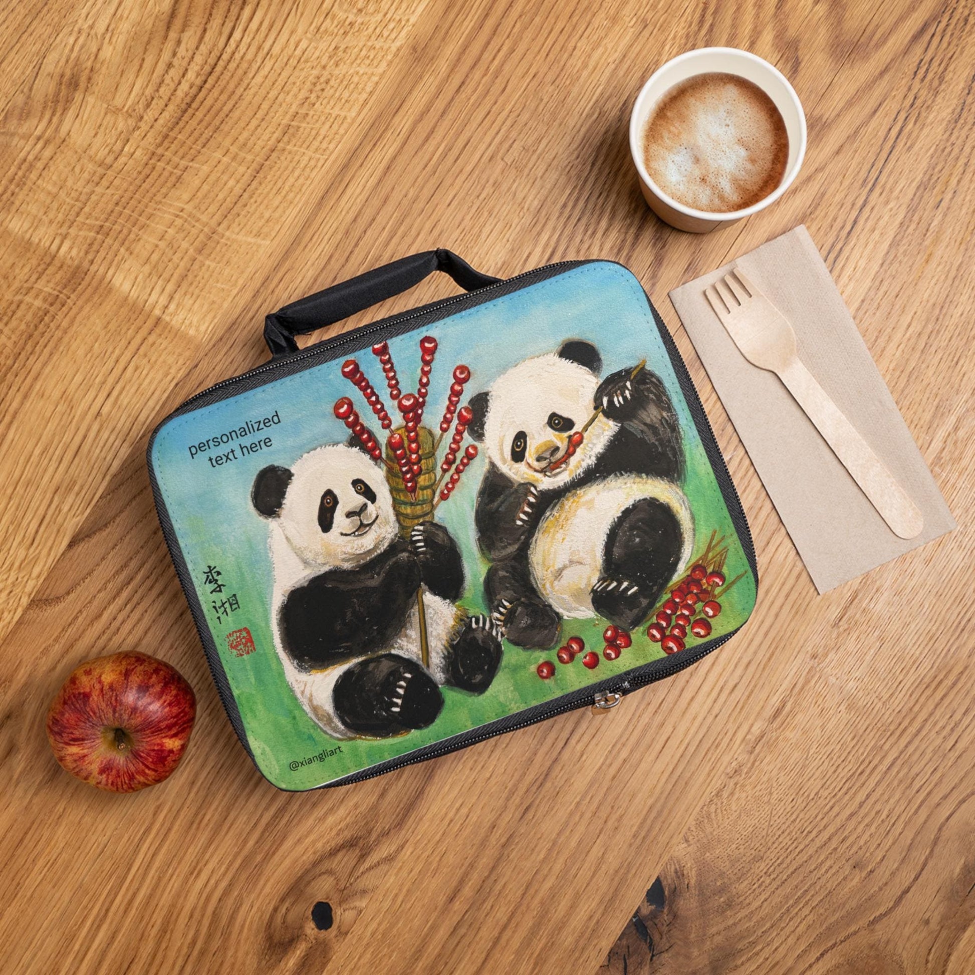 Pandas with Berries Lunch Bag | Personalized Kids Lunchbox