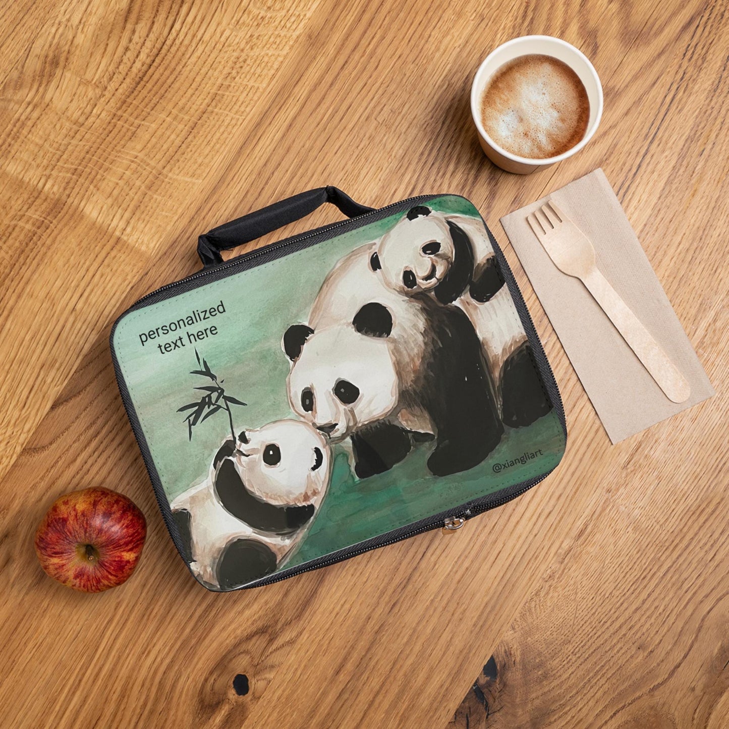 Panda Family Illustration Lunch Bag | Personalized Kids Bento Bag