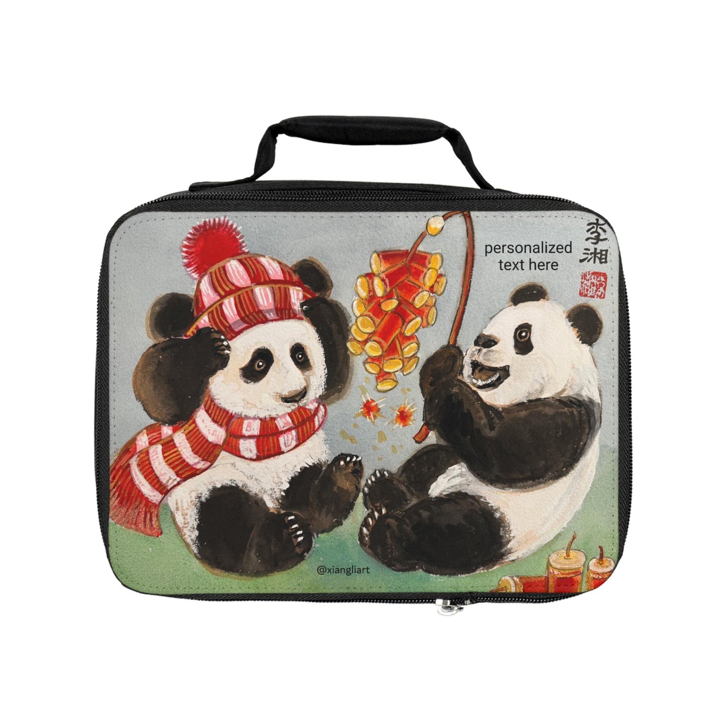 Panda Lanterns Lunch Bag | Cute Panda Illustration, Personalized Text Option