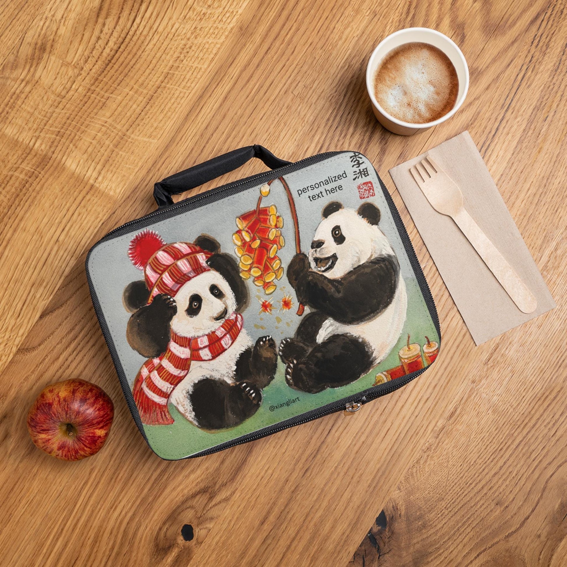 Panda Lanterns Lunch Bag | Cute Panda Illustration, Personalized Text Option