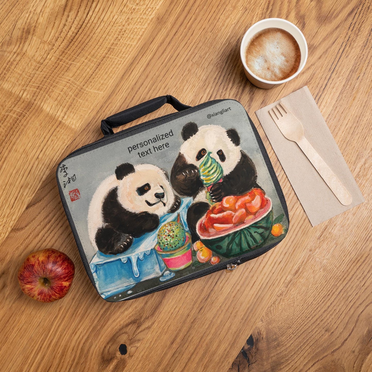 Panda Ice Cream Painting Lunch Bag | Cute Animal Lunchbox, Personalized Text