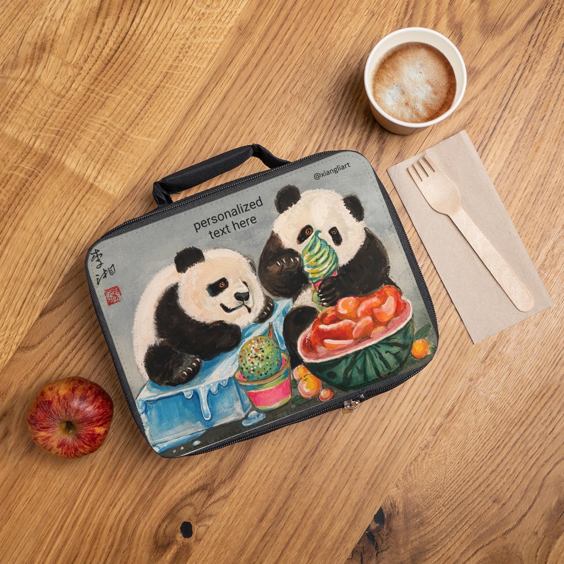 Panda Ice Cream Painting Lunch Bag | Cute Animal Lunchbox, Personalized Text