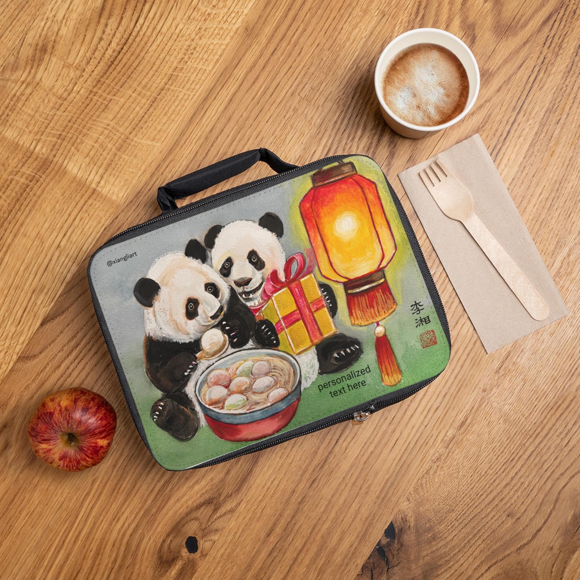 Panda Lantern Festival Lunch Bag | Cute Pandas, Tangyuan Bowl, Red Lantern