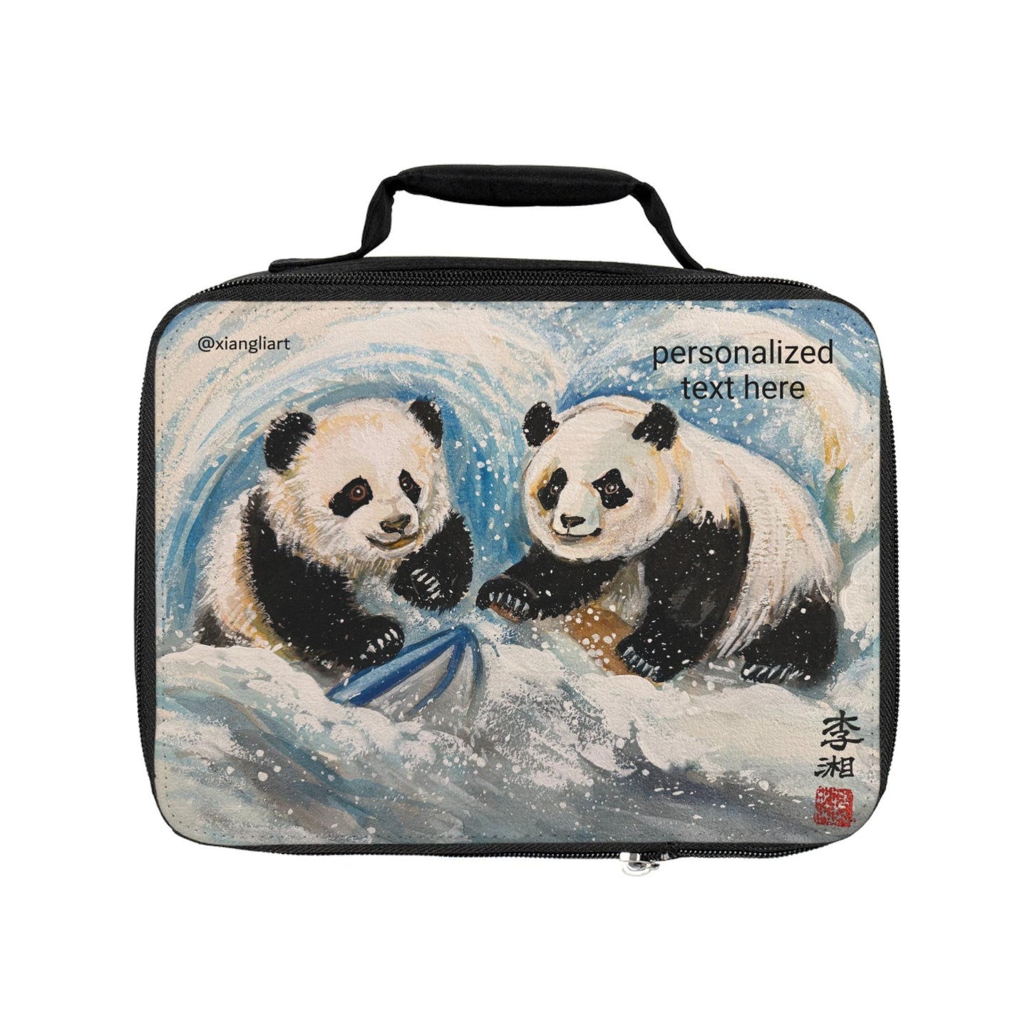 Playful Panda Illustration Lunch Bag | Personalized Text Option