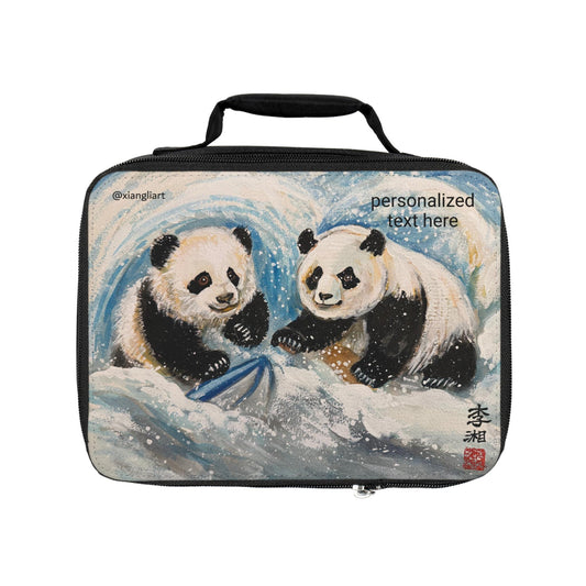 Playful Panda Illustration Lunch Bag | Personalized Text Option