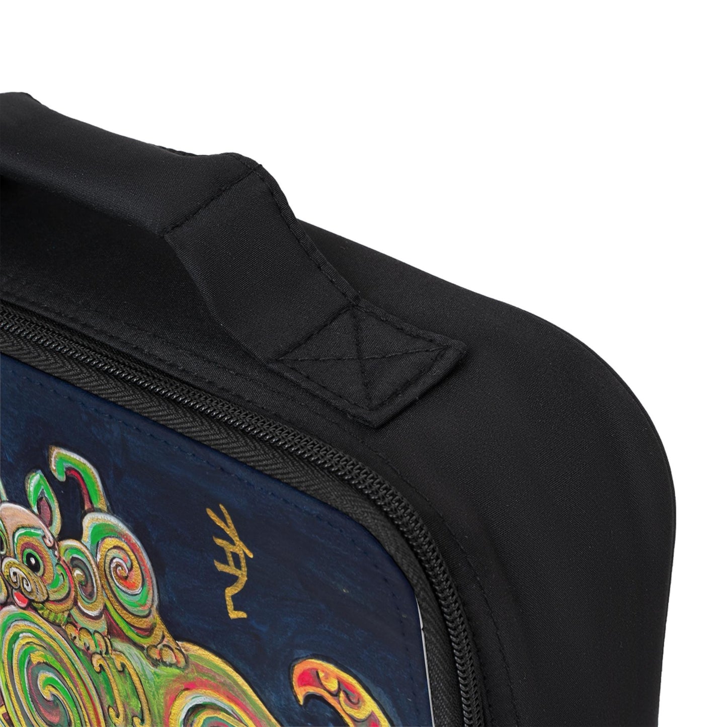 Neon Swirl Mythical Dog Lunch Bag | Colorful Folk Art Canine