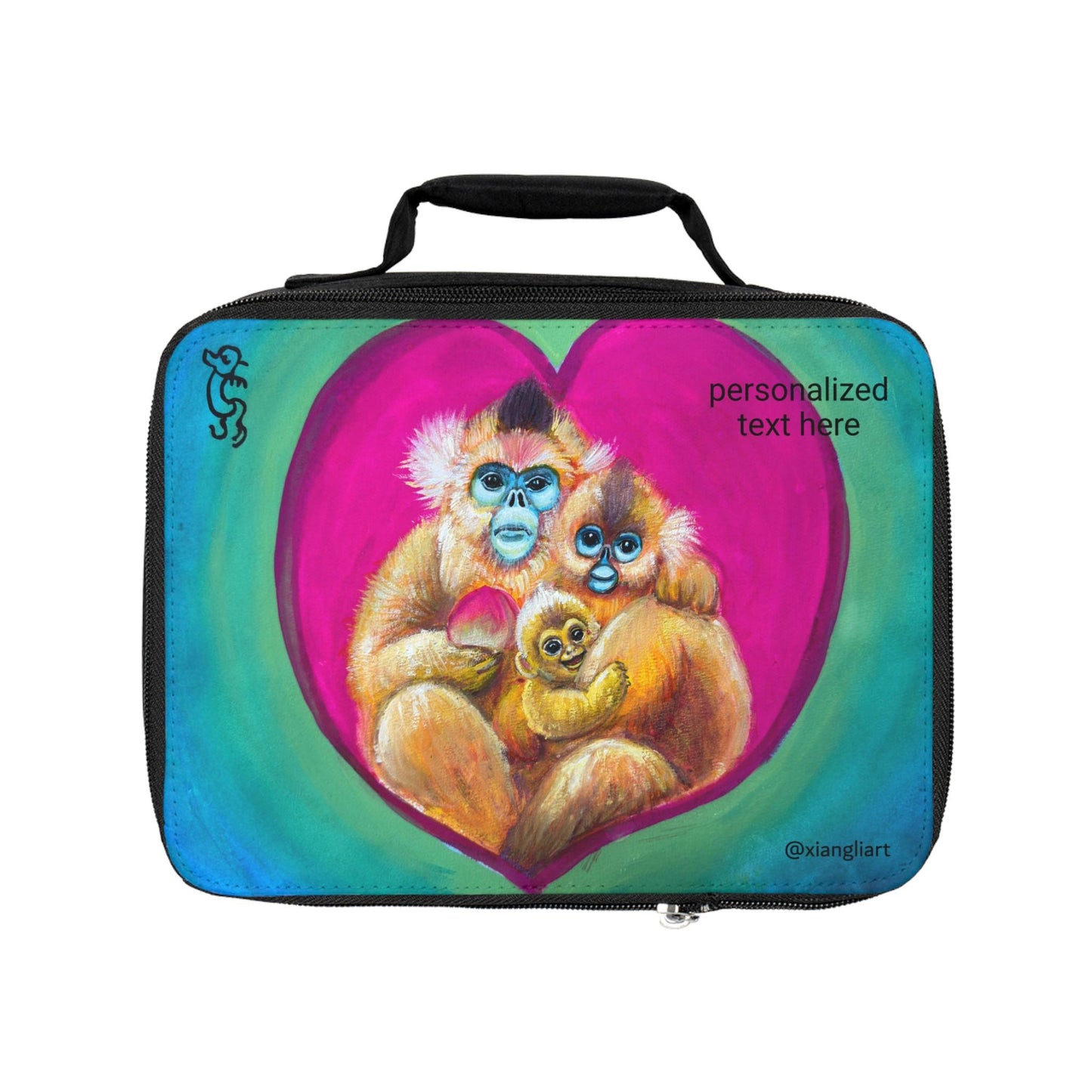 Golden Monkey Family Heart Lunch Bag | Personalized Name Option
