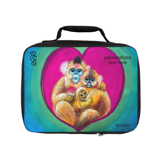 Golden Monkey Family Heart Lunch Bag | Personalized Name Option