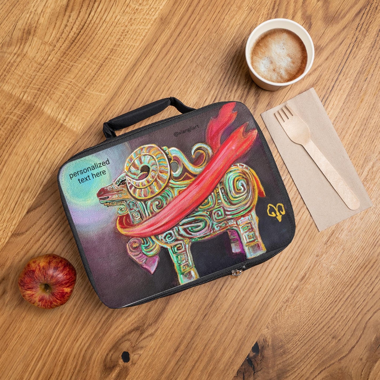 Colorful Ram Illustration Lunch Bag |Year of Sheep | Chinese Lunar New Year | Personalized Text Option
