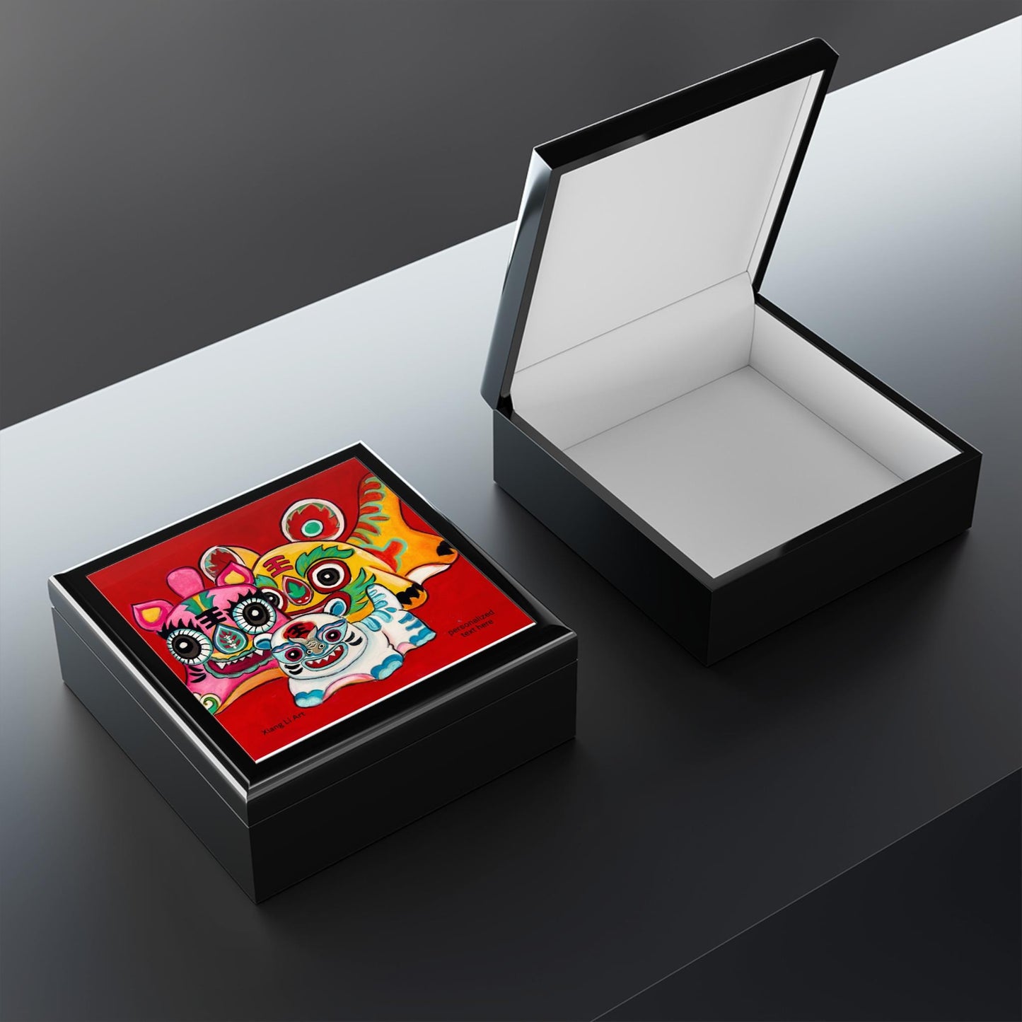 Colorful Chinese Tiger Dolls Jewelry Box | Decorative Trinket Storage