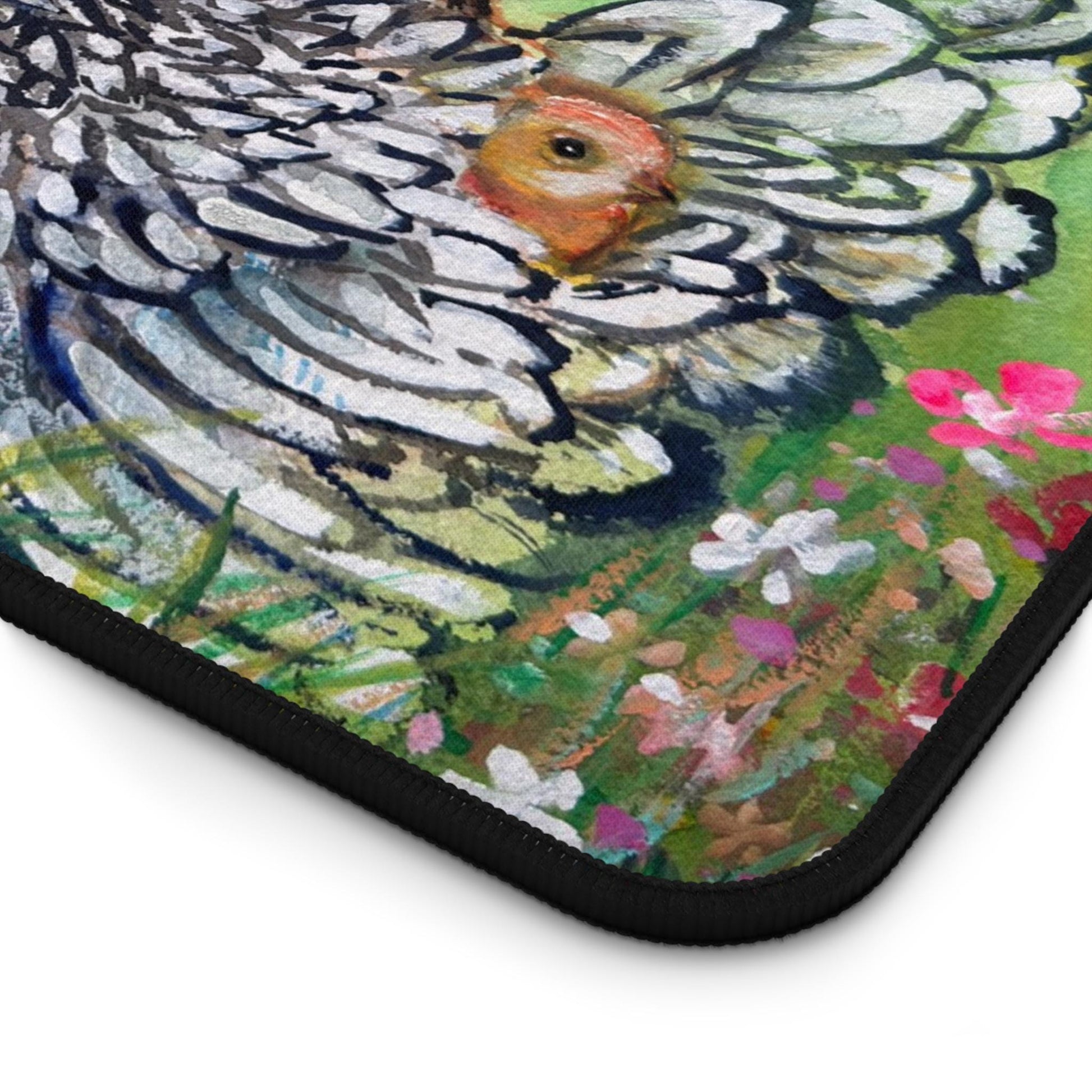 Rooster Hen and Chicks Desk Mat | Farmhouse Chicken Illustration
