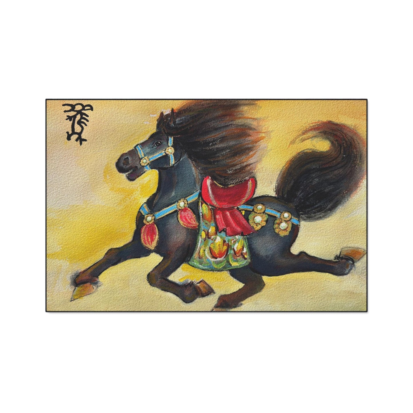Running Black Horse floor mat | oriental pony painting, decorative doormat