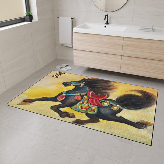Running Black Horse floor mat | oriental pony painting, decorative doormat