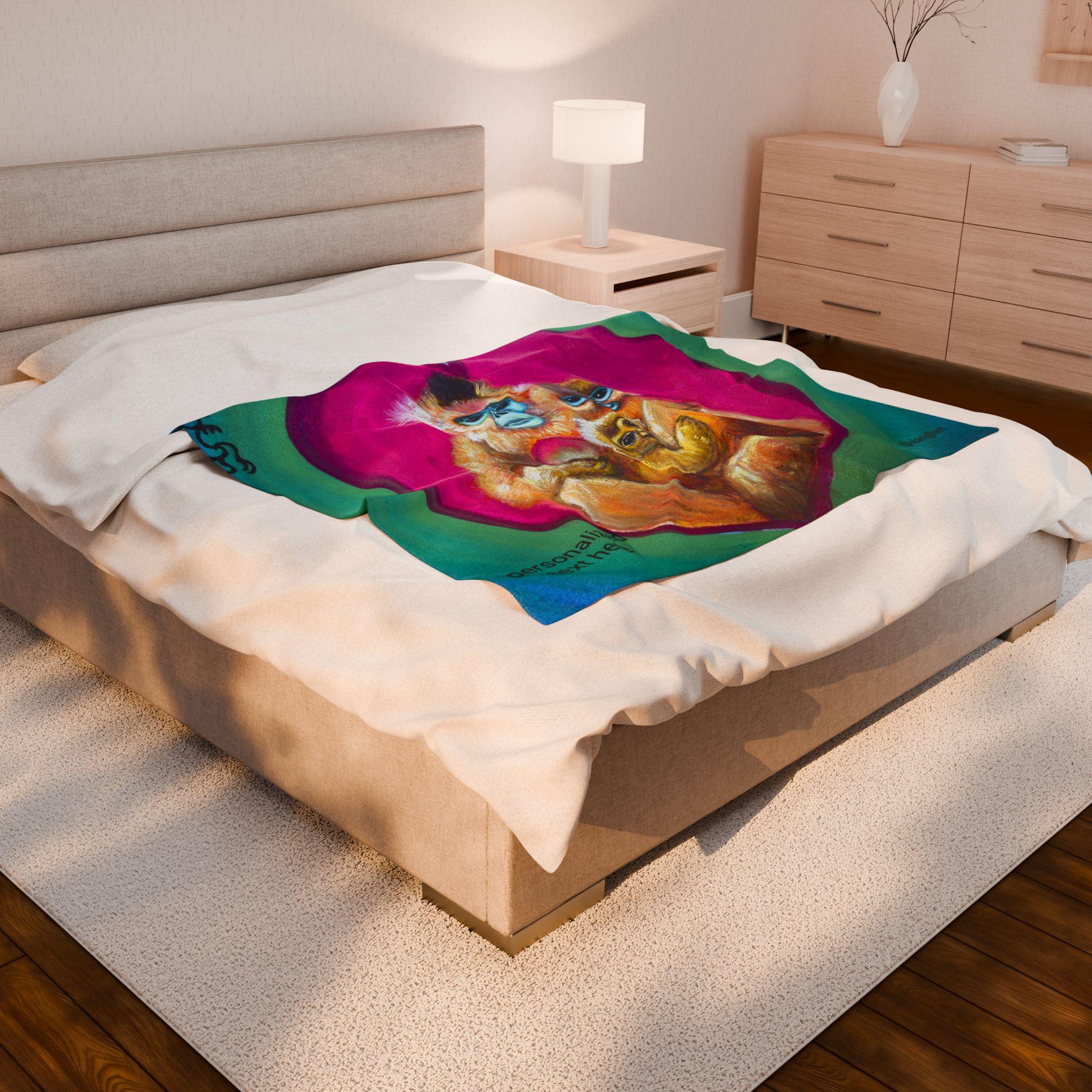 Heart Monkey Family Velveteen Plush Blanket | Colorful Mama and Baby Illustration