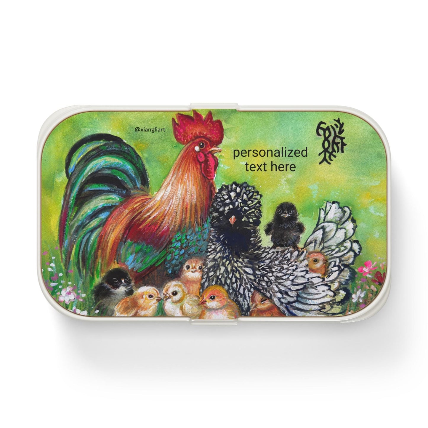 Rooster and Hen with Chicks Bento Box | Personalized Lunch Box