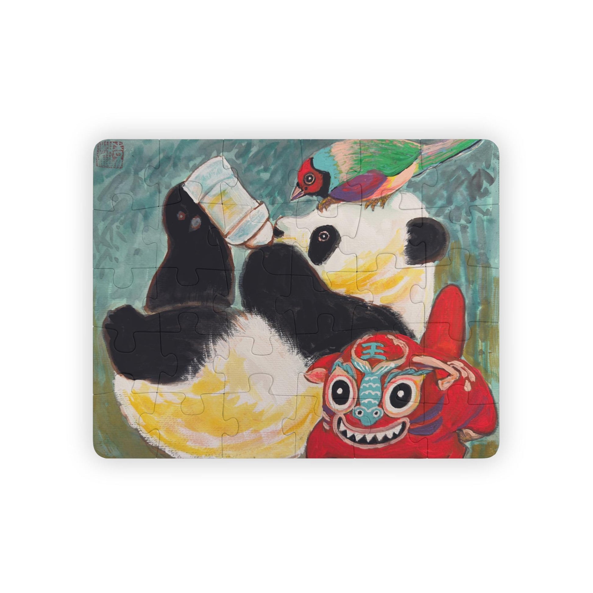 Baby Panda and Paper Tiger Pillow Illustration Kids Puzzle, Holiday Activity Puzzle